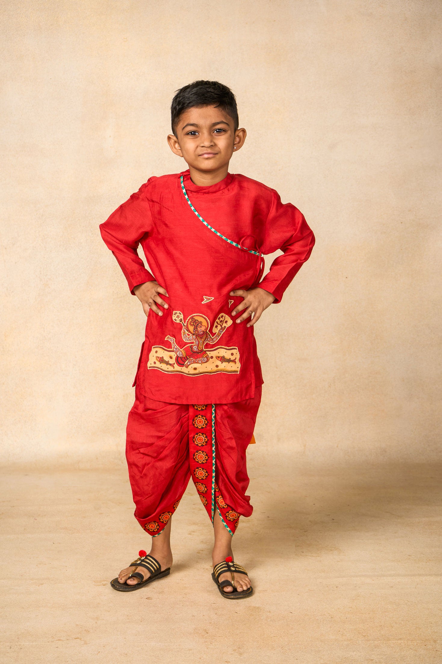 Hanu red kurta + dhoti set ( set of 2)