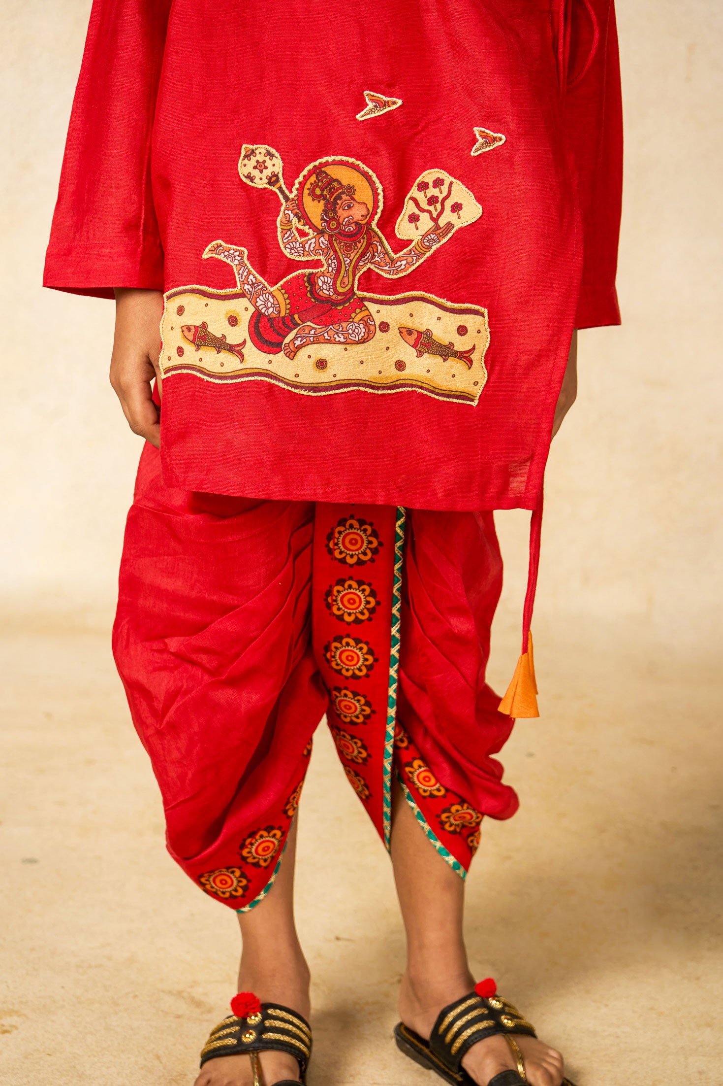 Hanu red kurta + dhoti set ( set of 2)