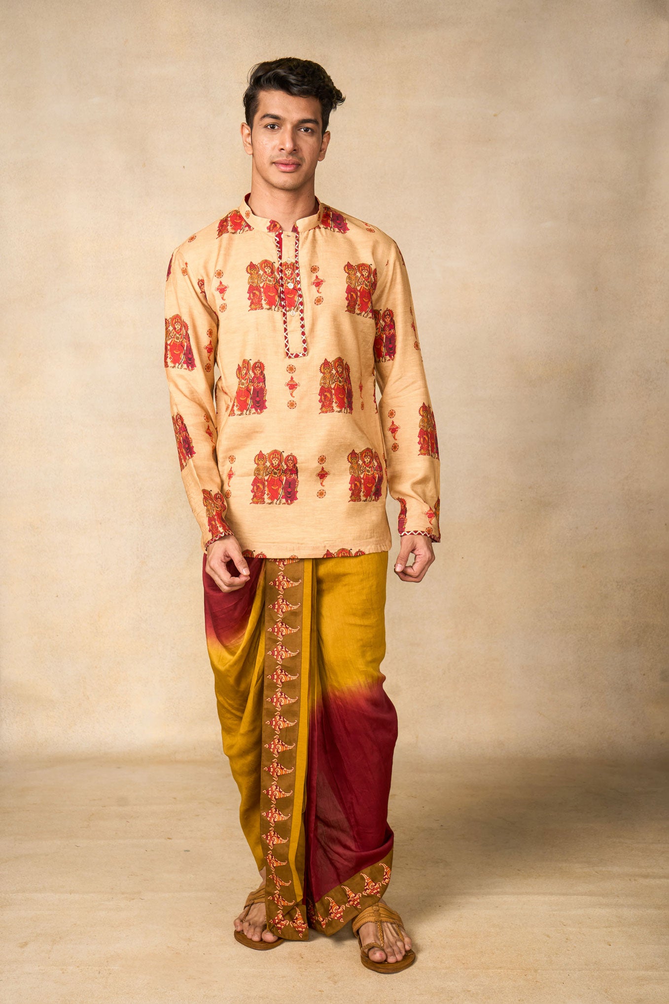 Vajraang dhoti + kurta cream set (set of 2)