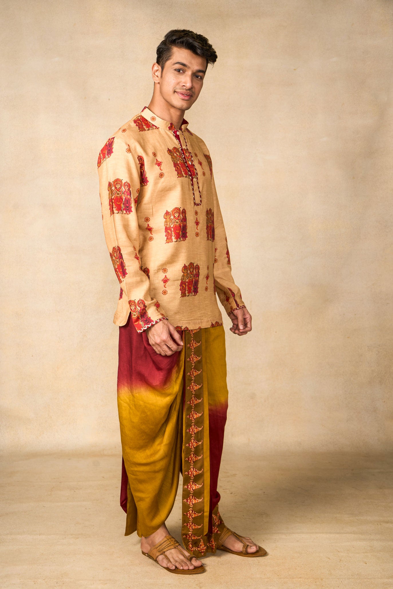 Vajraang dhoti + kurta cream set (set of 2)