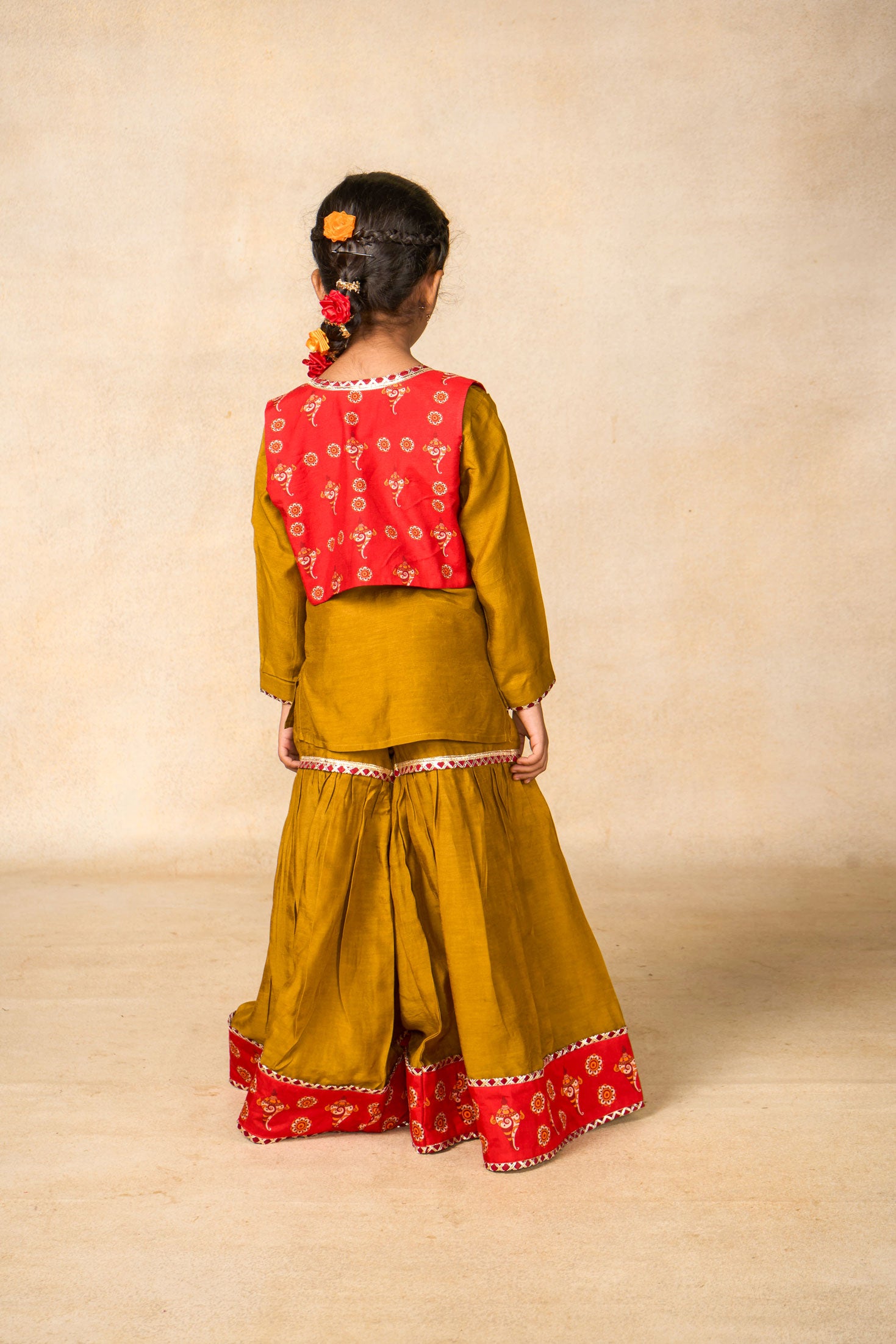 Ram Van olive kurta + Sharara +jacket set (set of 3)