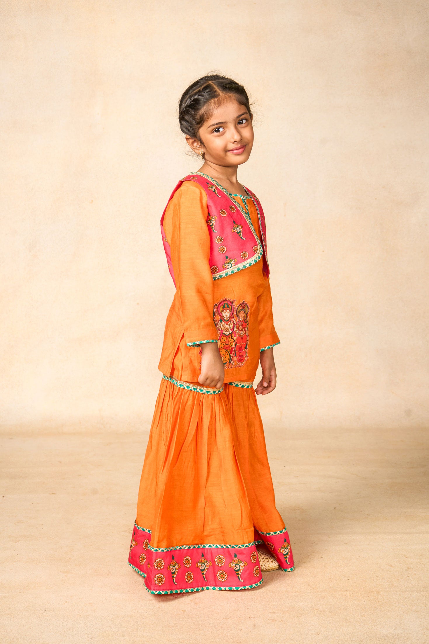 Ram Van mango kurta + Sharara +jacket set (set of 3)