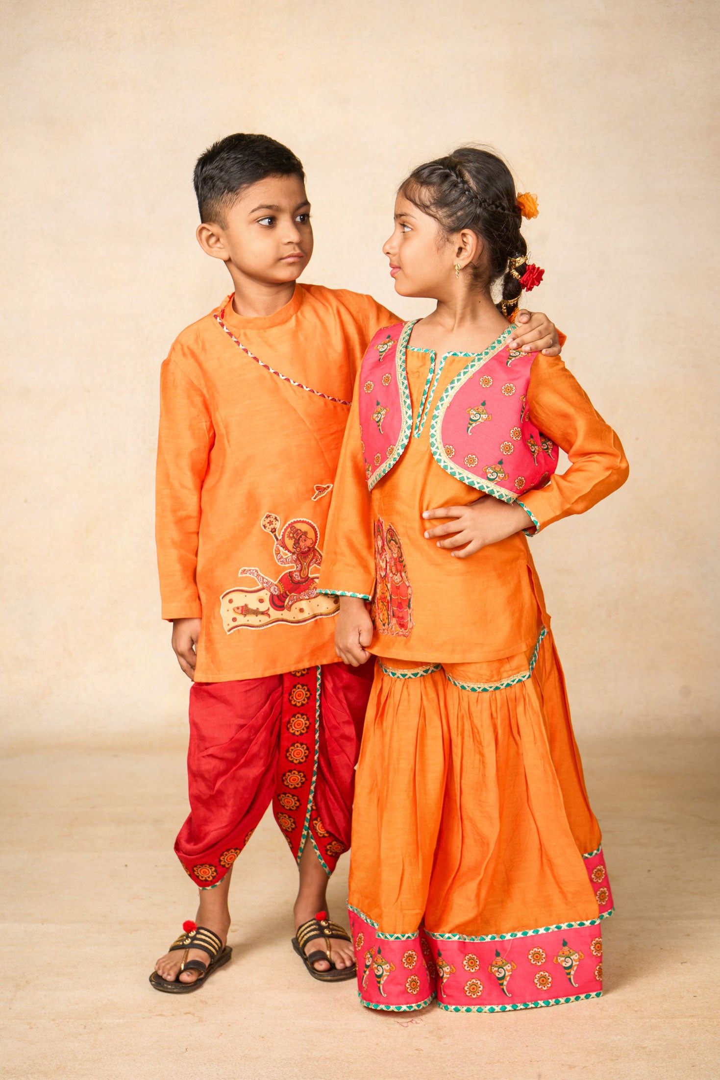 Ram Van mango kurta + Sharara +jacket set (set of 3)