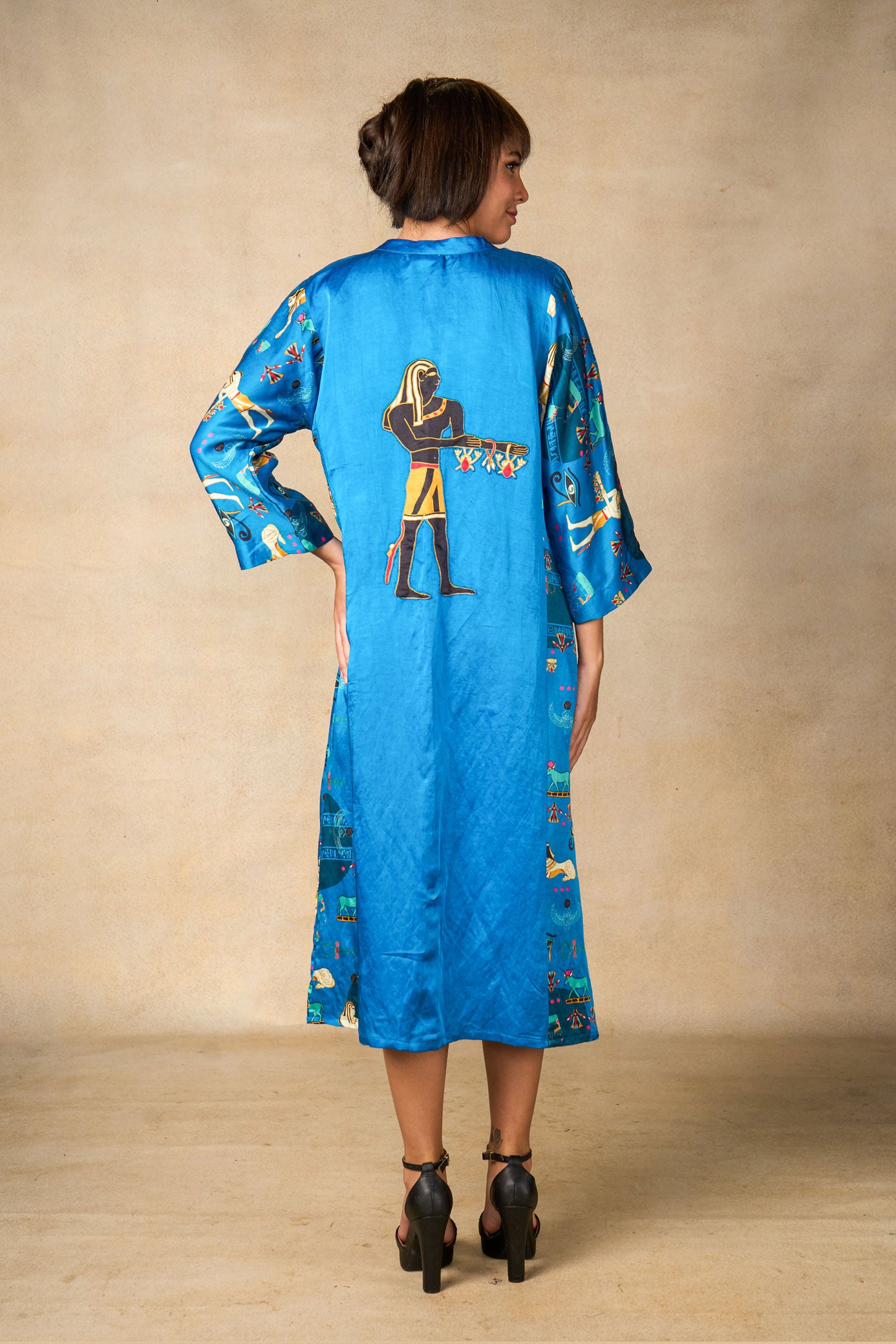 Pharoah appliqué shirt dress- blue