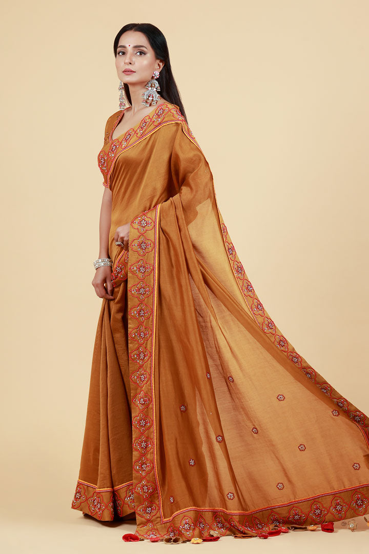 LAHARI OLIVE-GOLD HAND EMBROIDERED SAREE