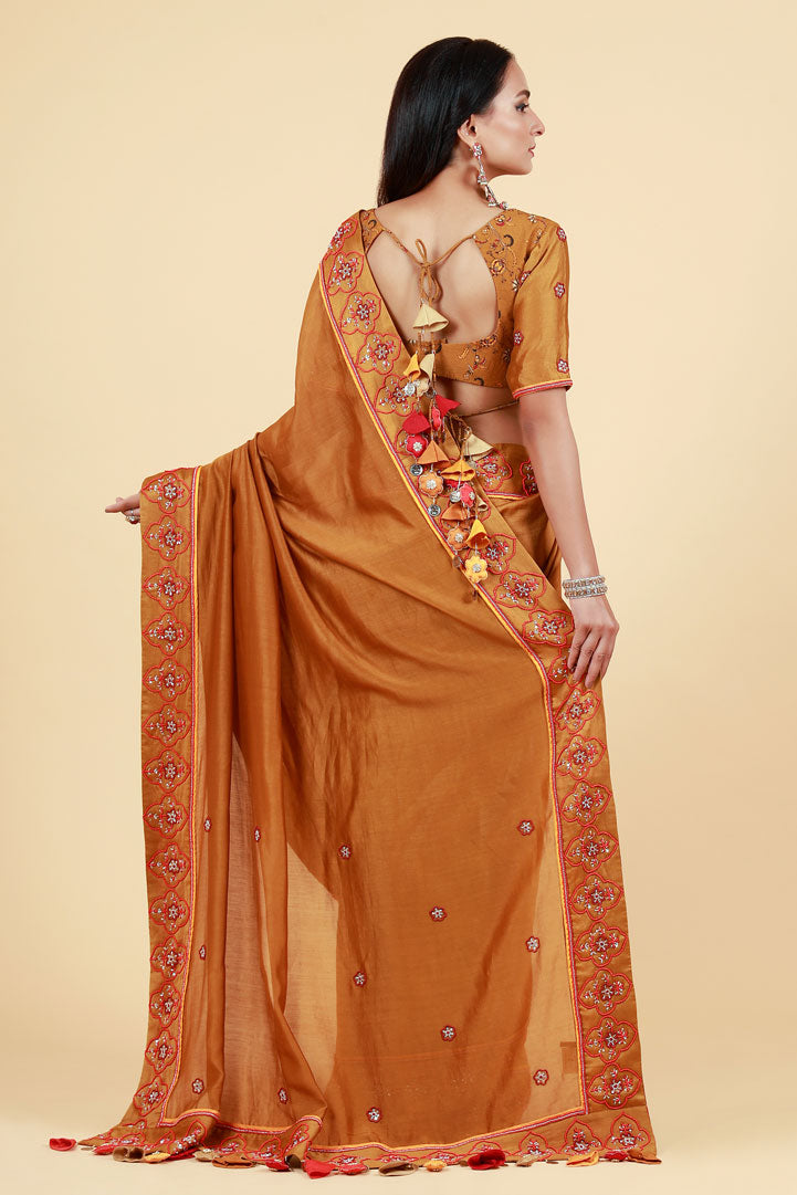 LAHARI OLIVE-GOLD HAND EMBROIDERED SAREE