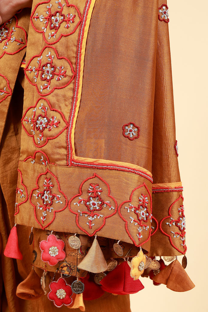 LAHARI OLIVE-GOLD HAND EMBROIDERED SAREE