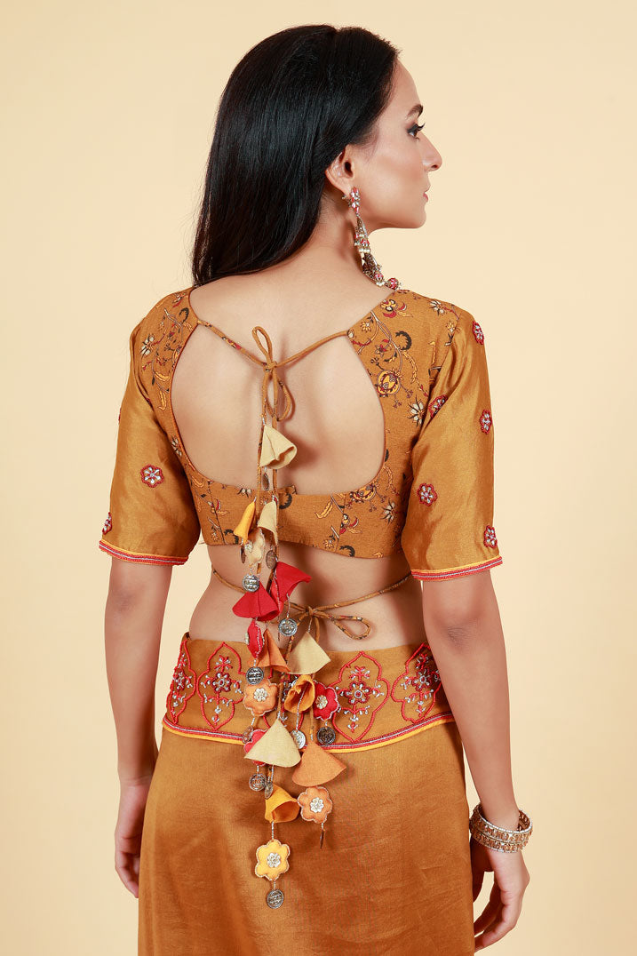 LAHARI OLIVE-GOLD HAND EMBROIDERED SAREE