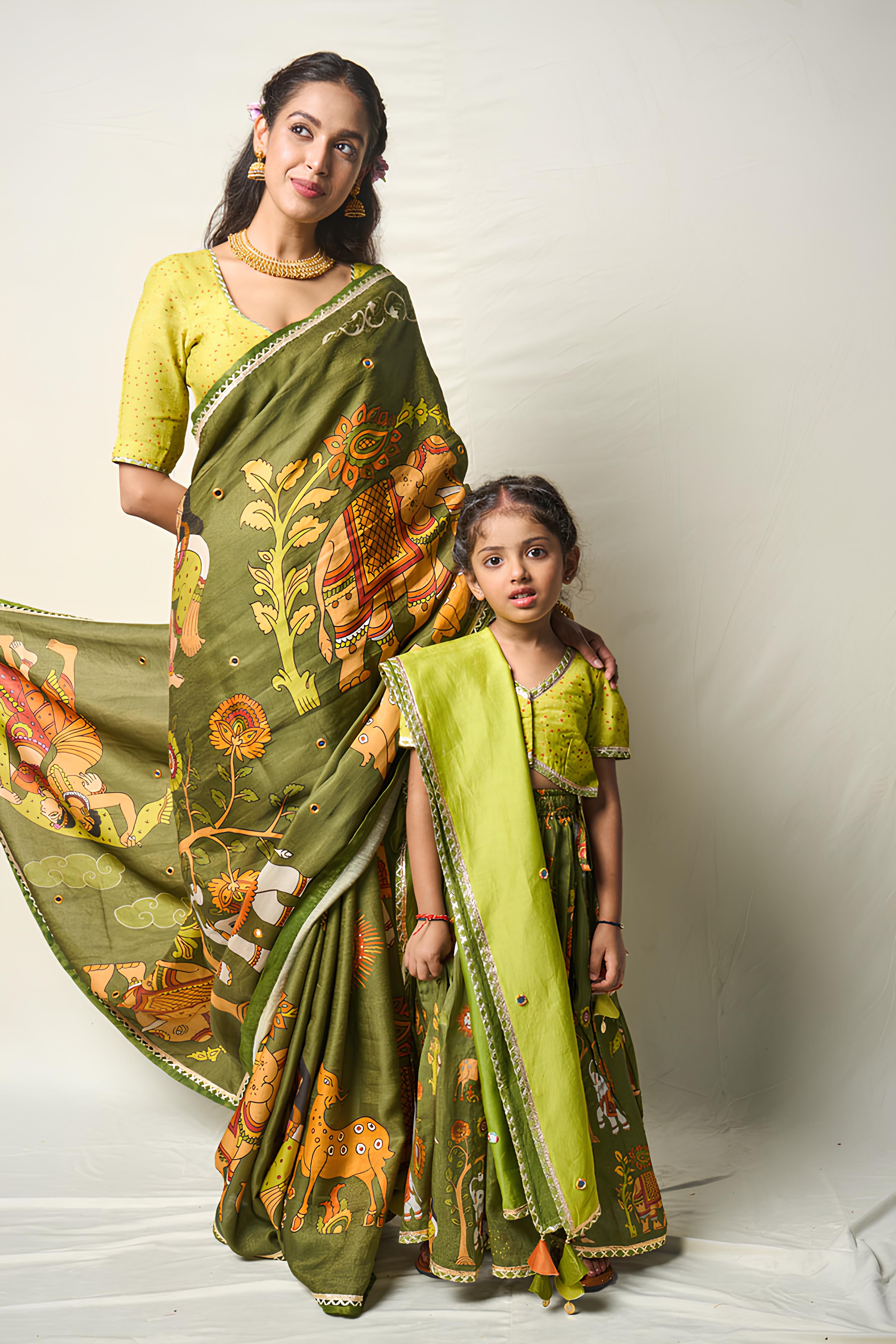 MEGHA NRITYA GREEN LEHENGA SET (set of 3)