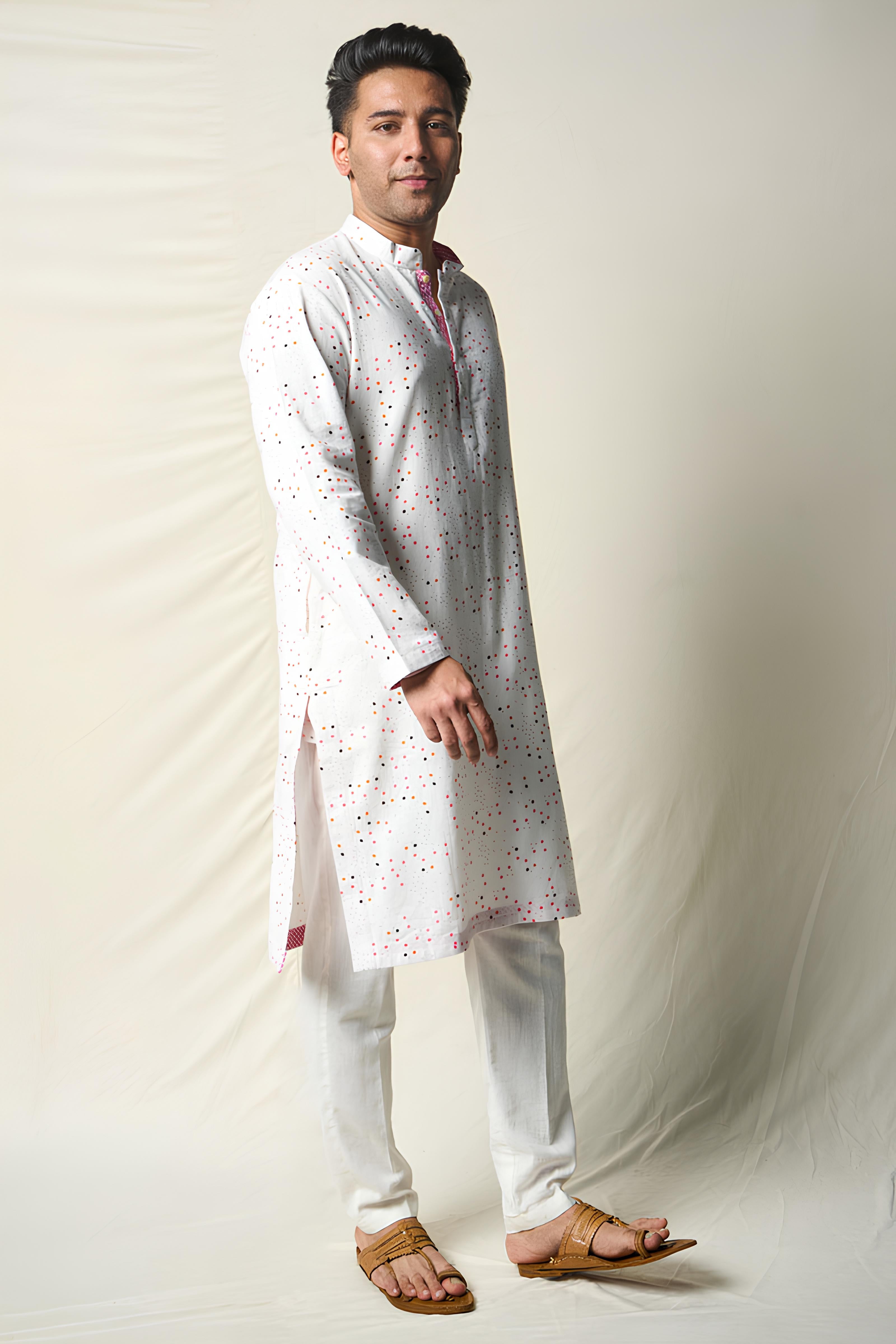 SUKH VANA BINDU WHITE (set of 2 kurta + pant ) MAN