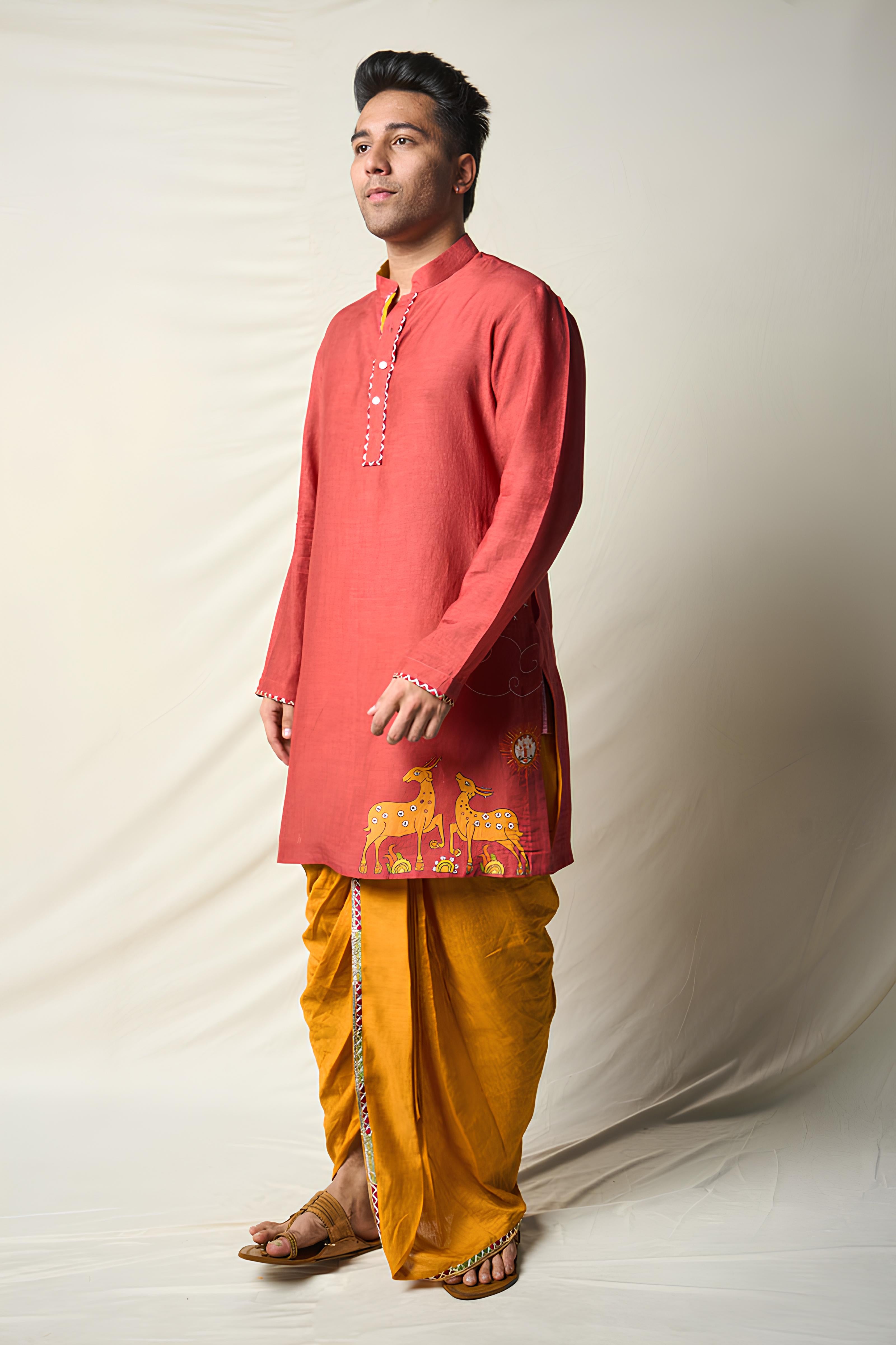 MRIGA GATI RUST SET OF 2 ( KURTA + DHOTI)