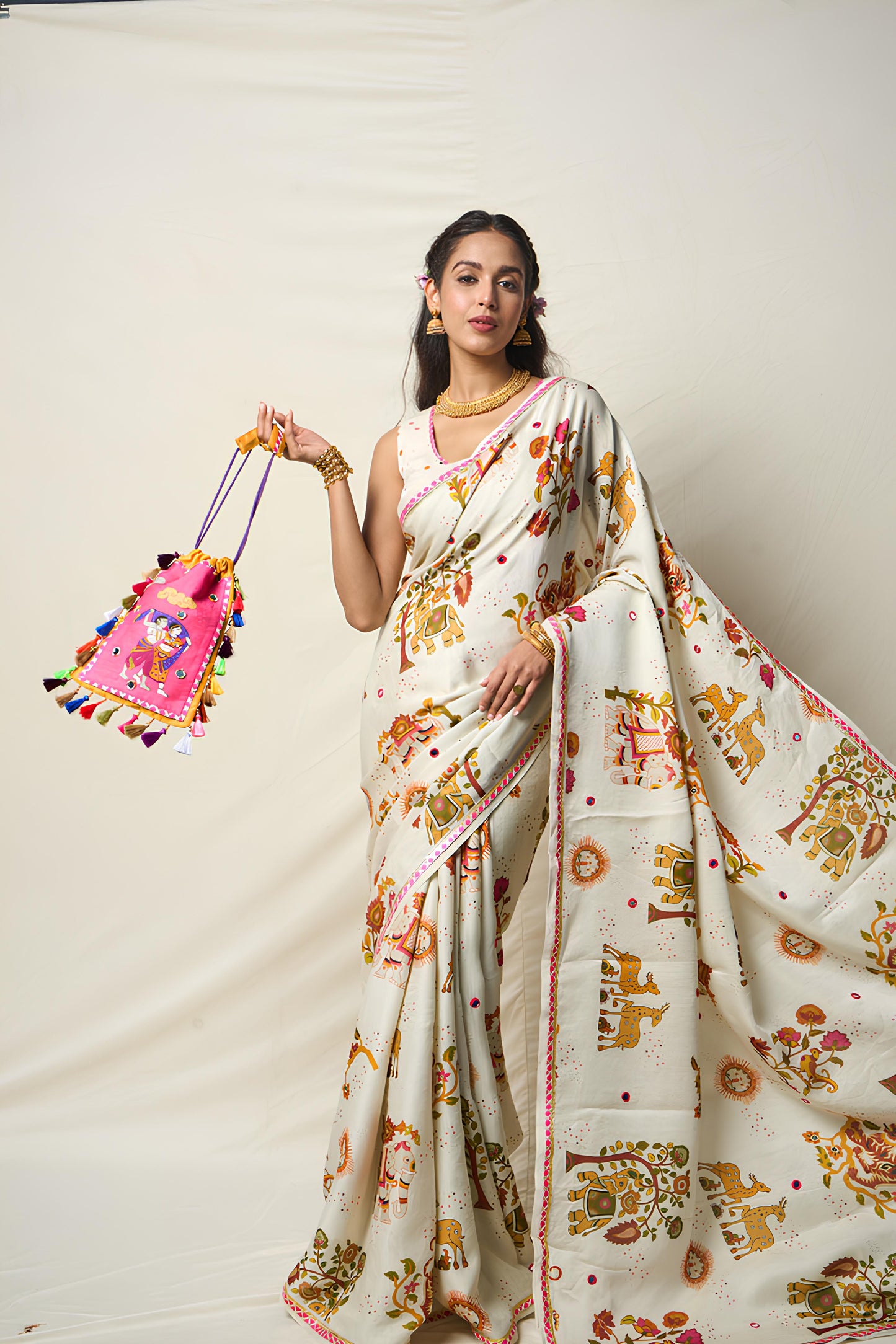 SUKH VANA WHITE SAREE