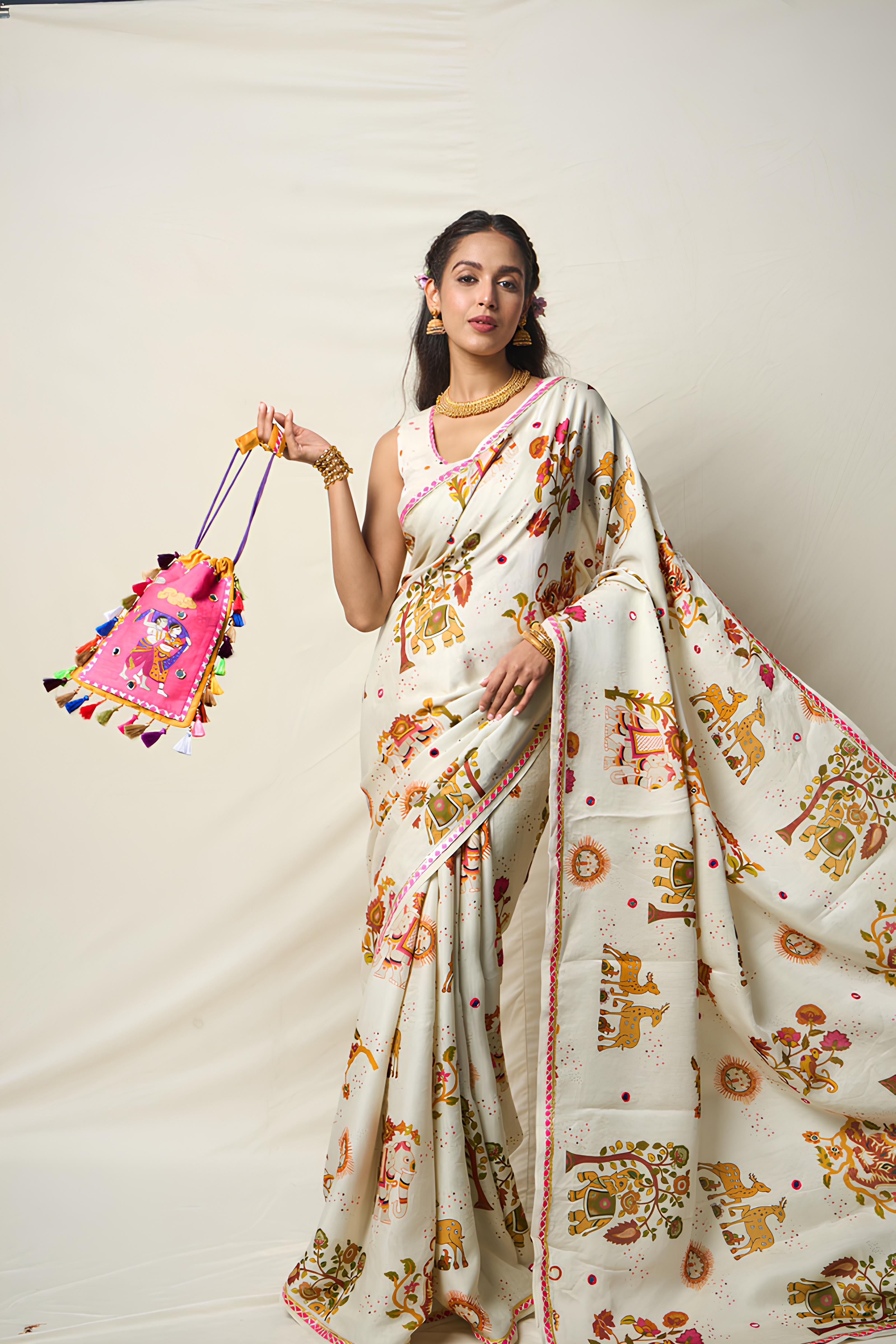 SUKH VANA WHITE SAREE