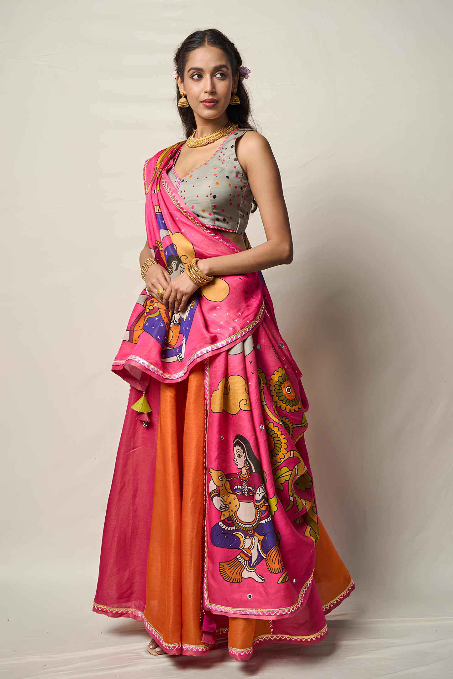 KĀNTARA PINK LEHENGA SET(SET OF 3)