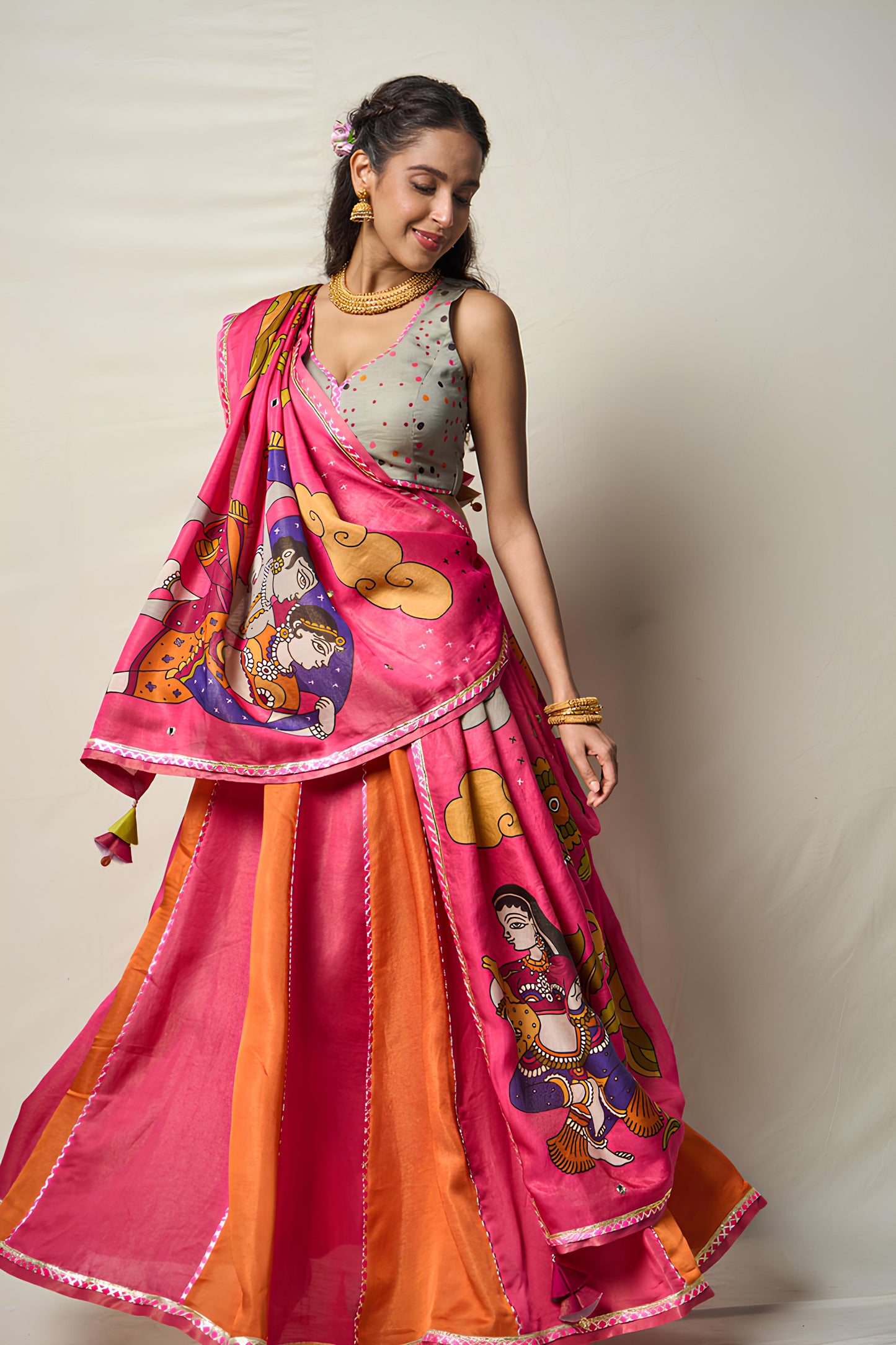 KĀNTARA PINK LEHENGA SET(SET OF 3)