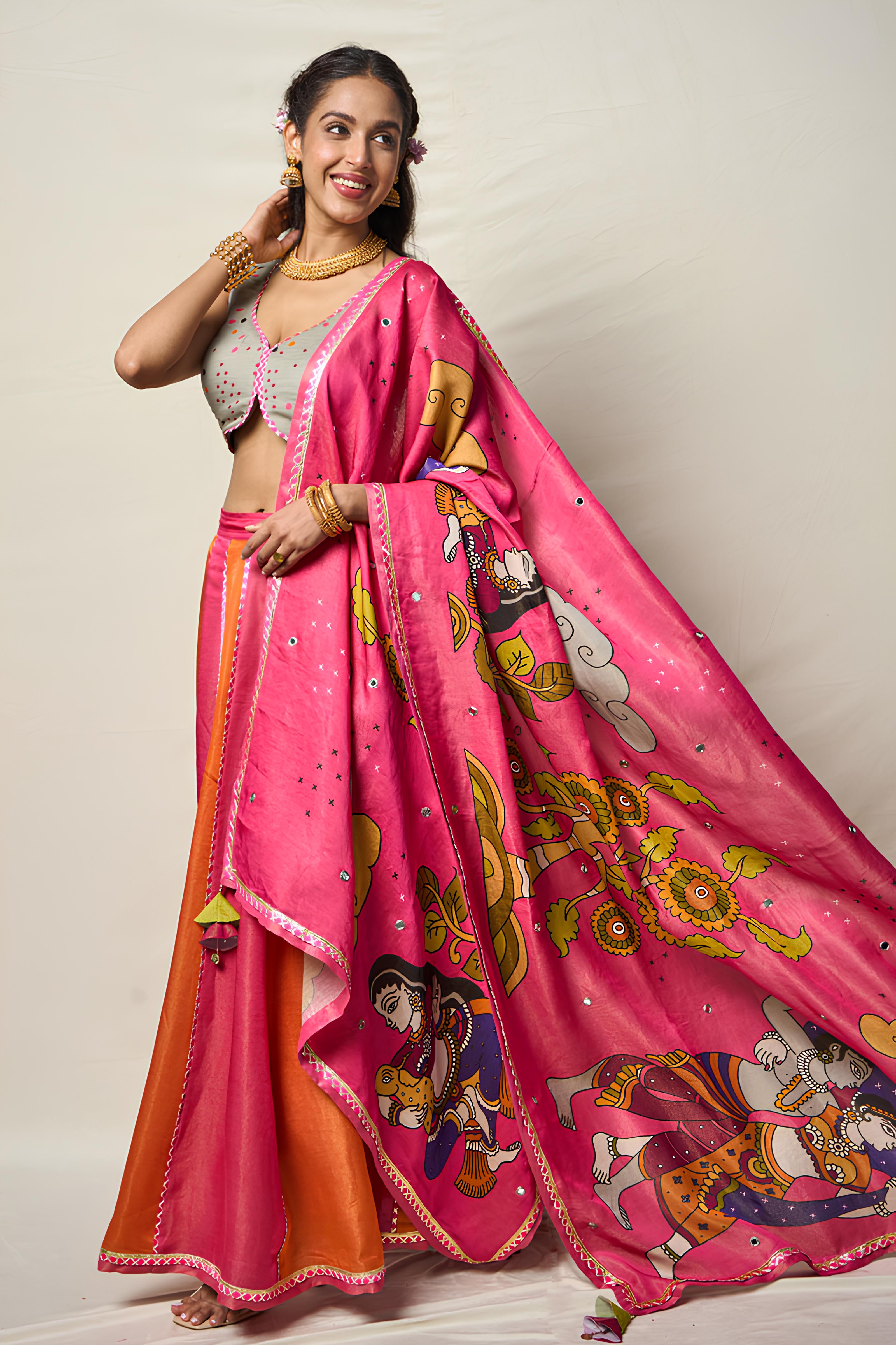 KĀNTARA PINK LEHENGA SET(SET OF 3)