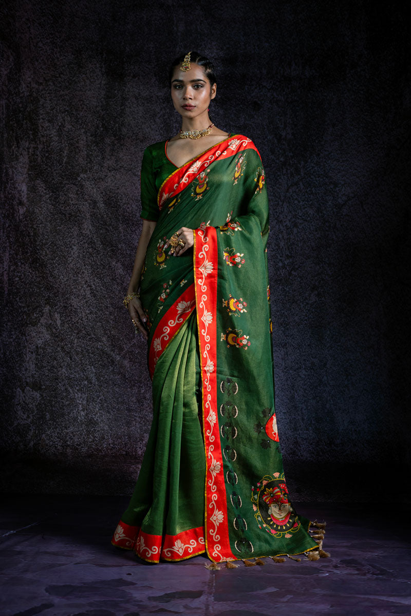 MANAGLMURTI HARĀ METALLIC SAREE