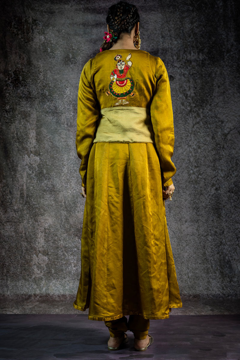 BHAKT ANGARKHA METALLIC OLIVE SET WITH JACKET ( SET OF 3 )