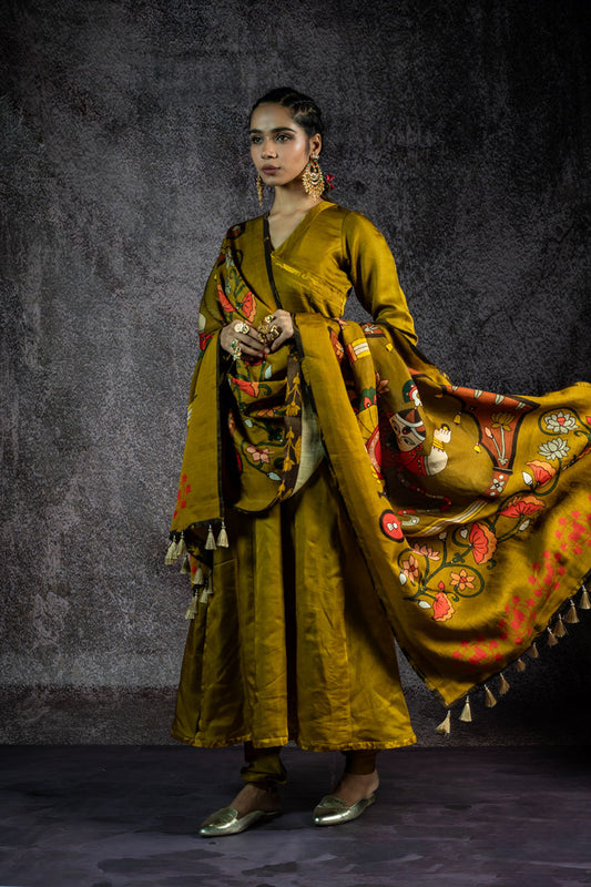 BHAKT ANGARKHA METALLIC OLIVE  SET WITH DUPATTA  ( SET OF 3 )