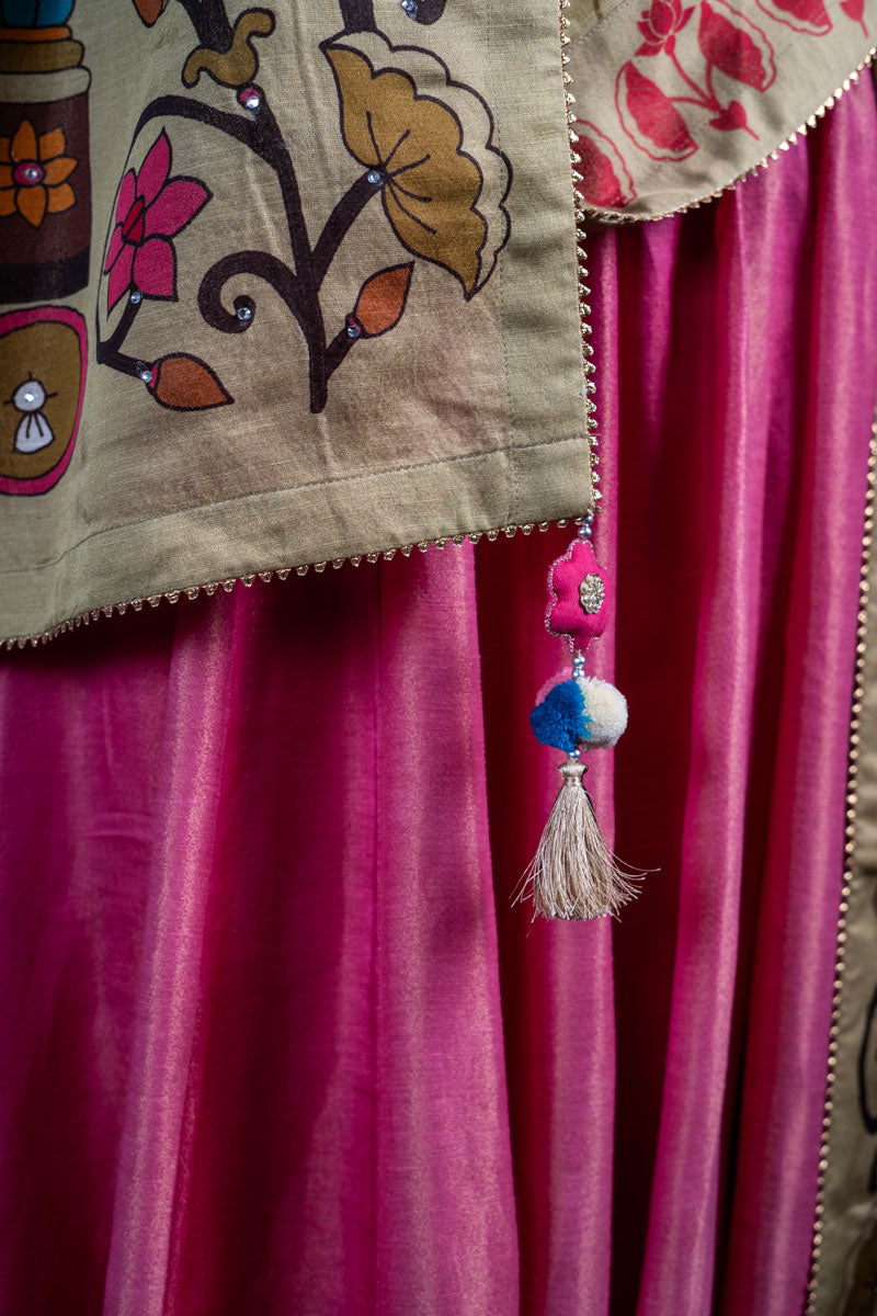 SHRINTAHJI DARBAR CHNADERI GULABI LEHENGA SET ( SET OF 3 )