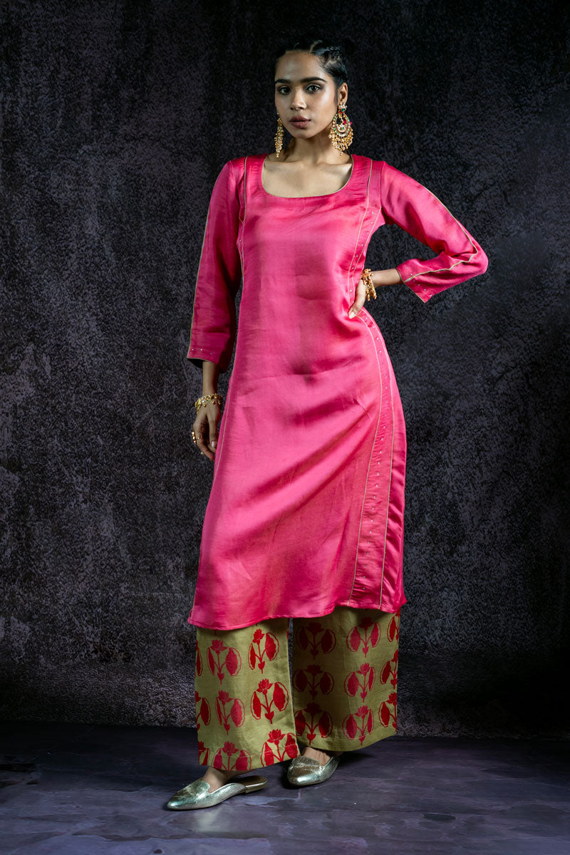 KUNDAN GULABI METALLIC SET OF 2 - KURTA + PALAZZO