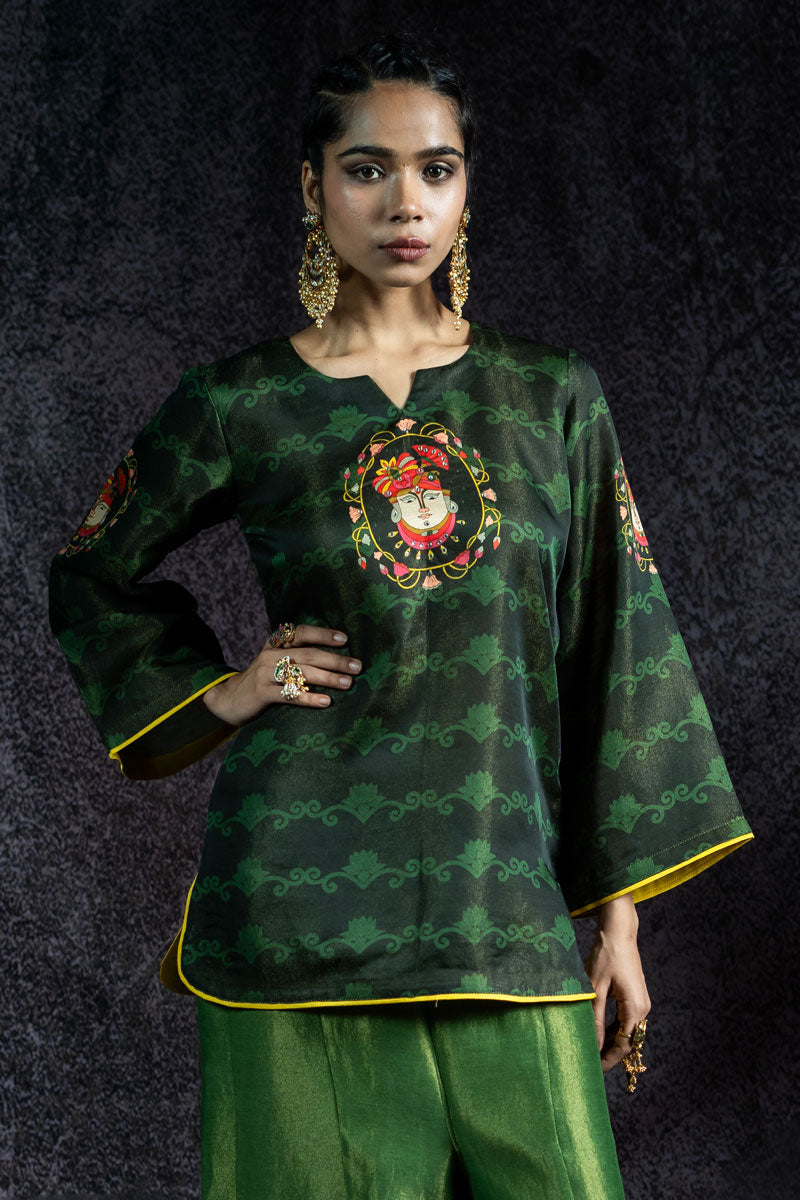 SHRINATHJI ARPAN METALLIC GREEN KURTA