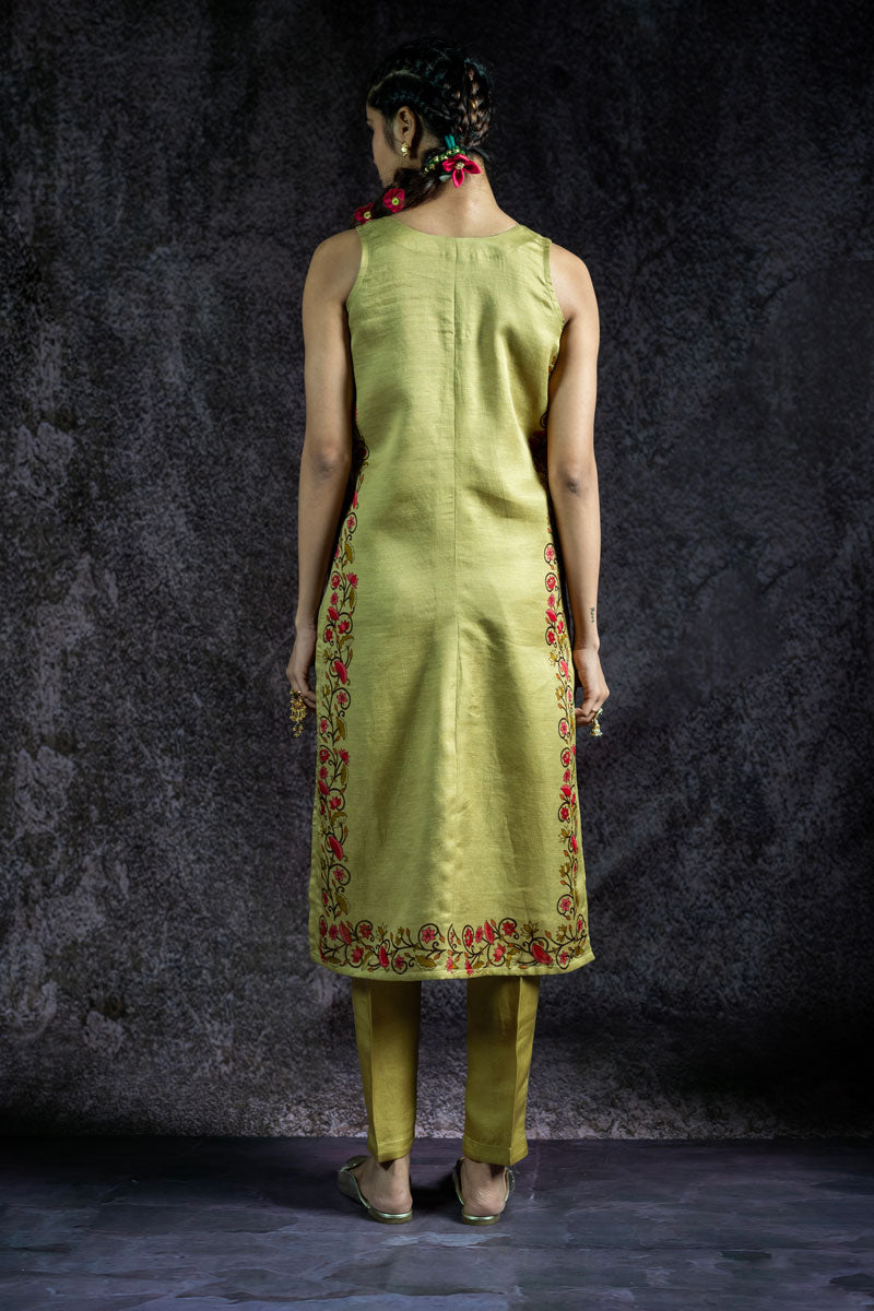 KAMAL LEELA METALLIC PISTA KURTA+PANT (SET OF 2)