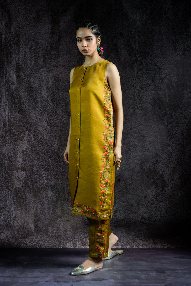 KAMAL LEELA METALLIC OLIVE KURTA + PANT (SET OF 2)