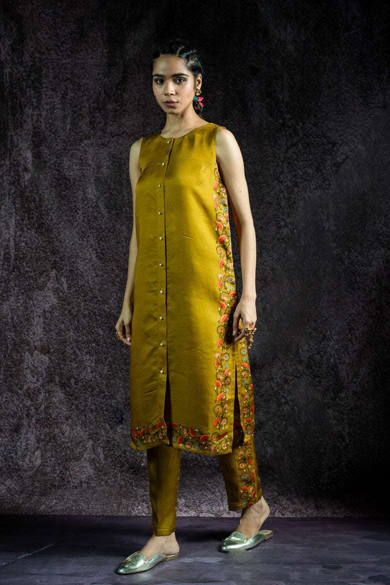 KAMAL LEELA METALLIC OLIVE KURTA + PANT (SET OF 2)