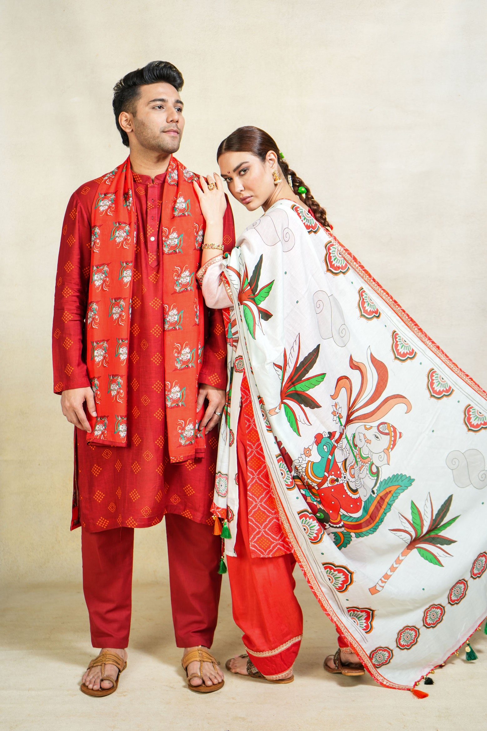 Siddhi red salwar +kurta + dupatta (set of 3)