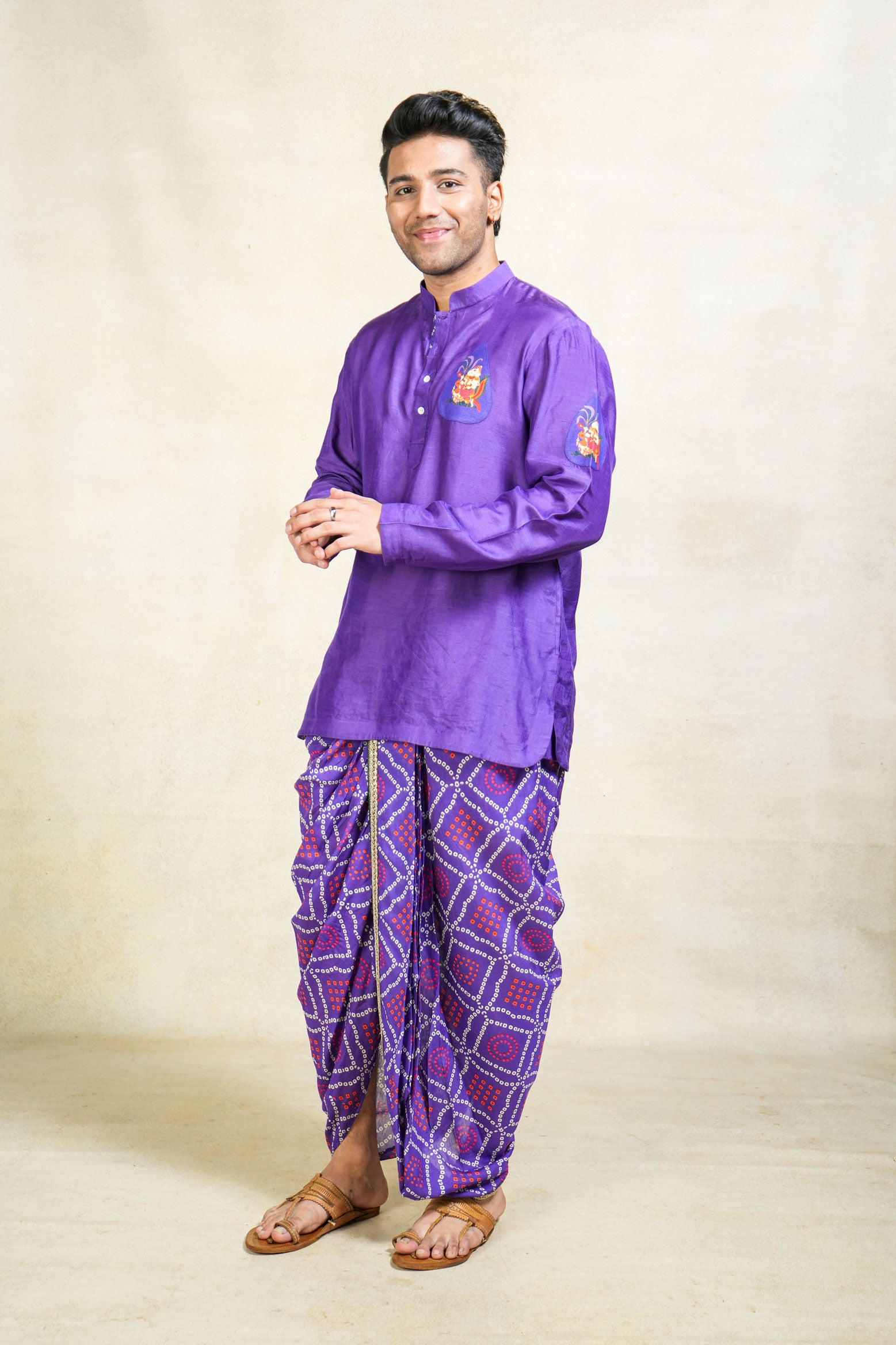 Herambh purple Ganesh appliqué kurta