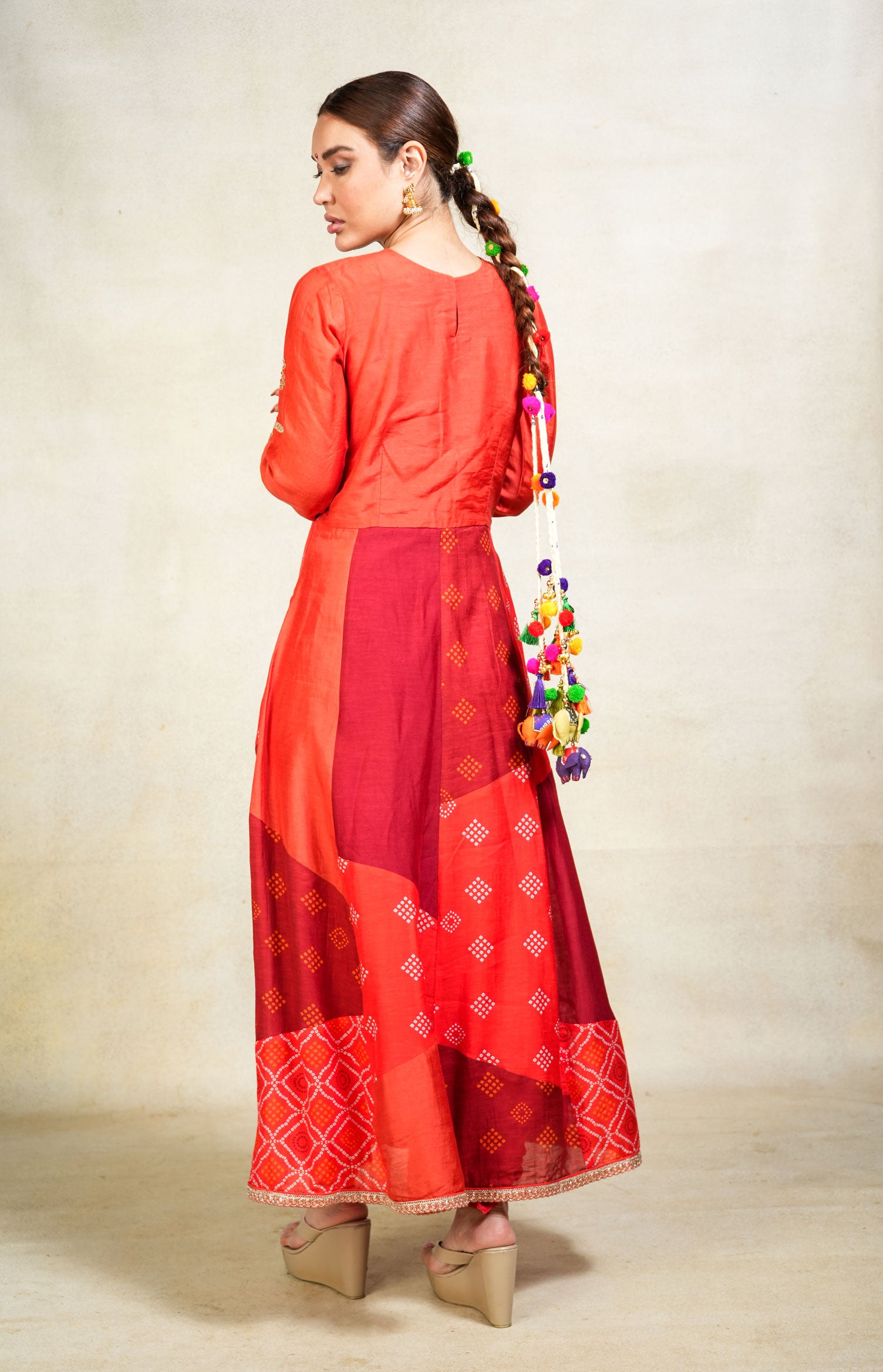 Varenya red anarkali + churirdar + dupatta (set of 3)