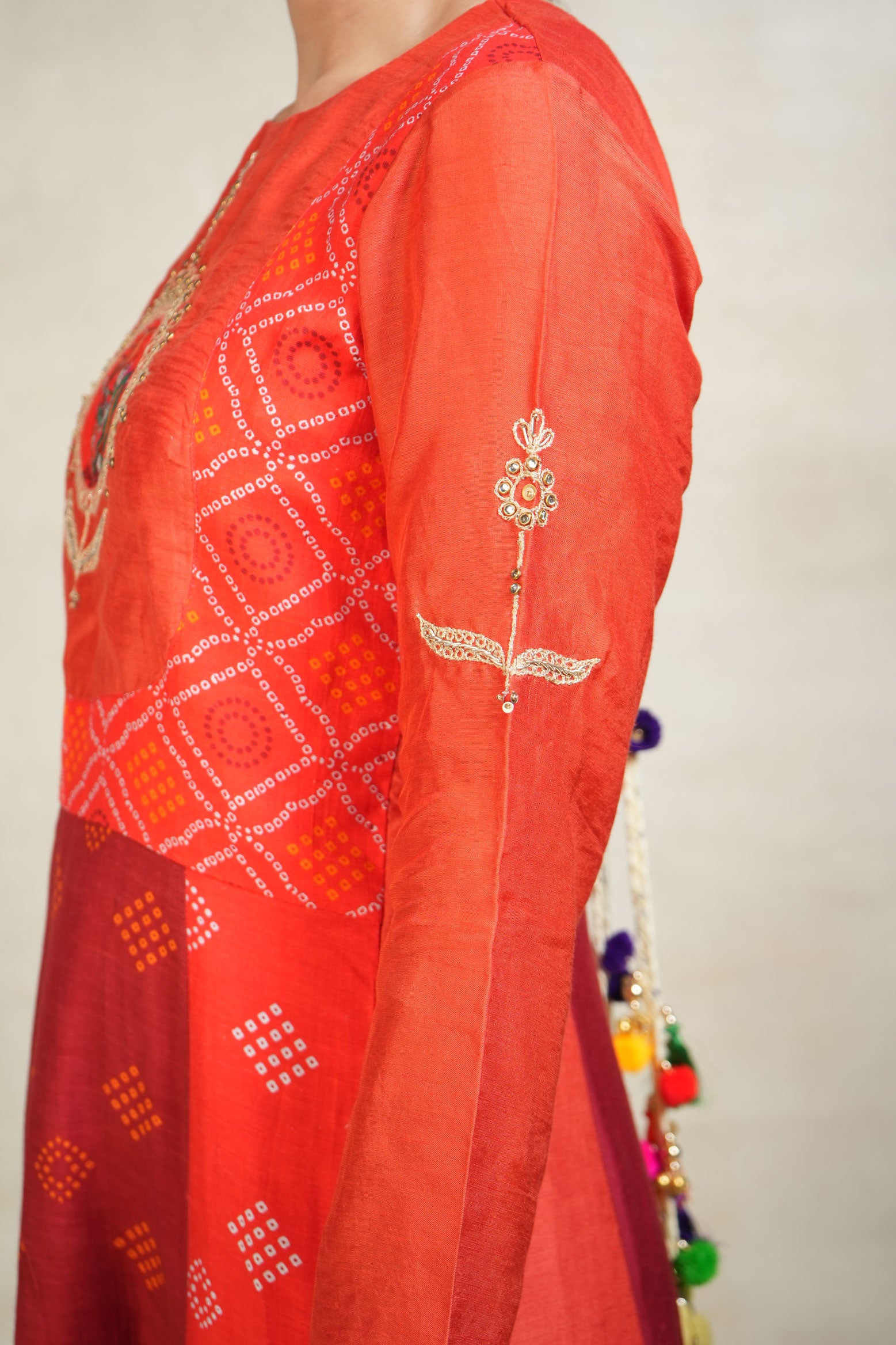 Varenya red anarkali + churirdar + dupatta (set of 3)