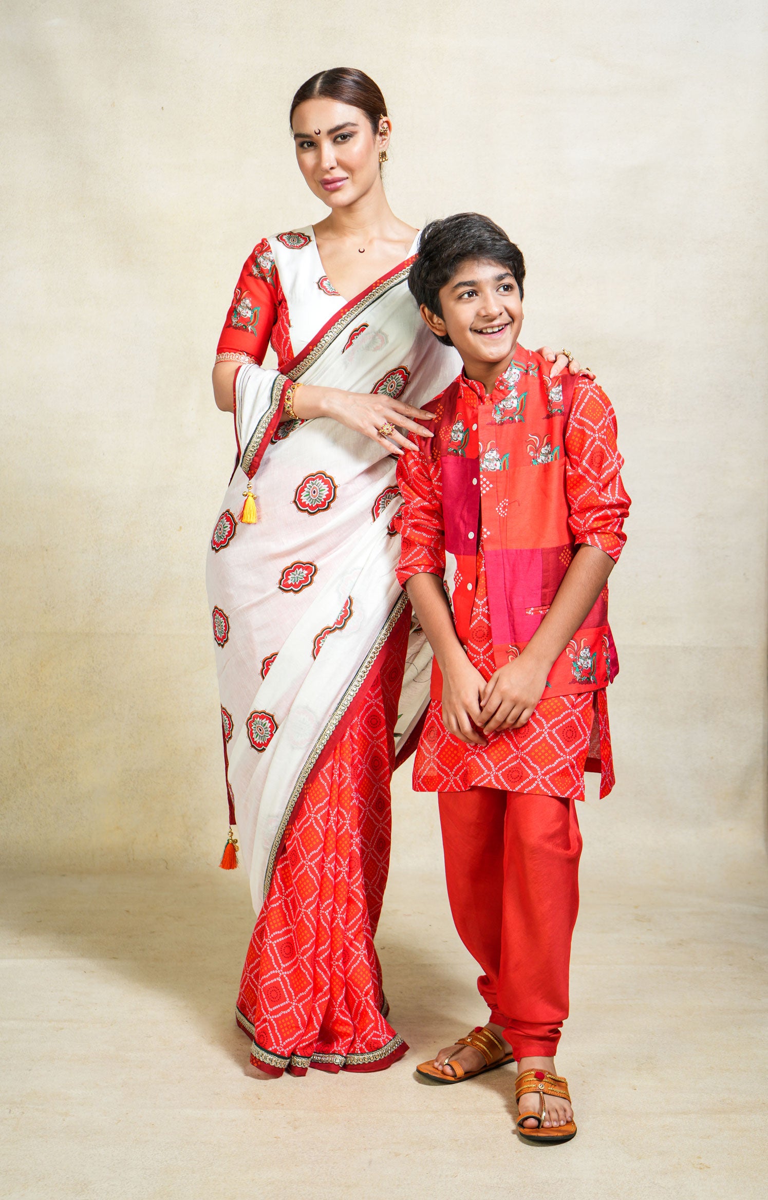 SUMUKH WHITE+ RED SAREE