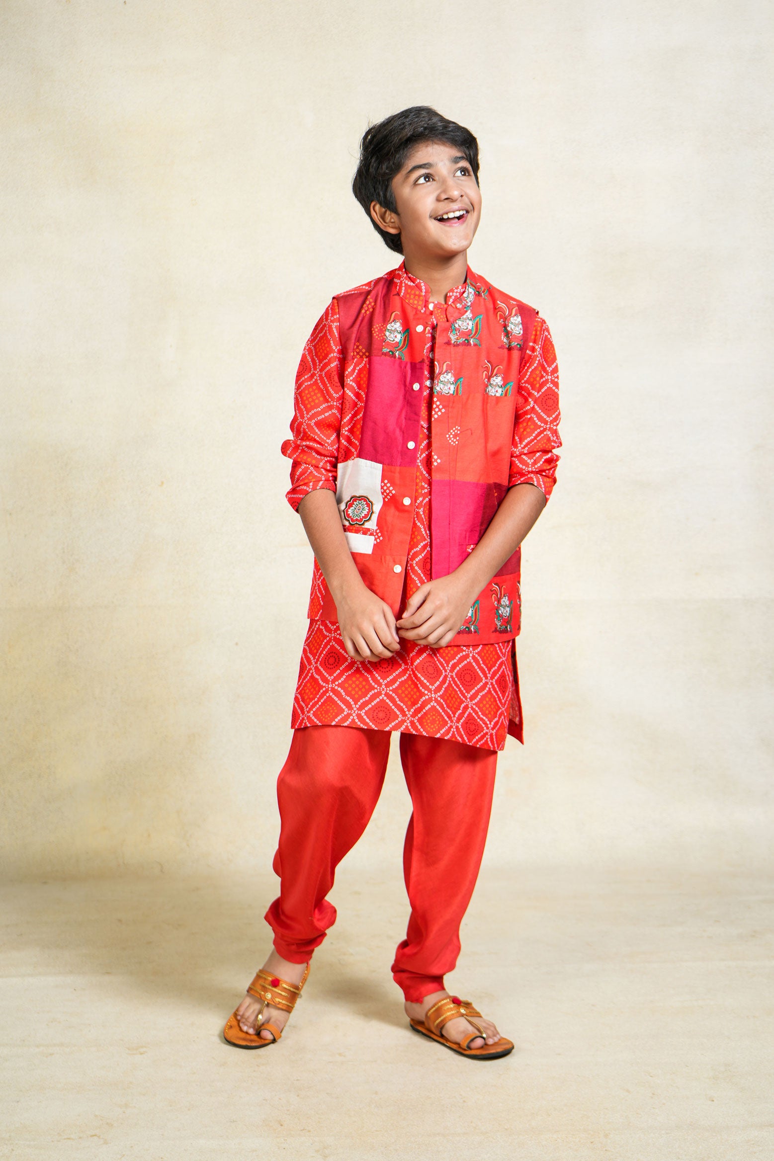 Bappa red Kurta + pant + jacket ( set of 3 )