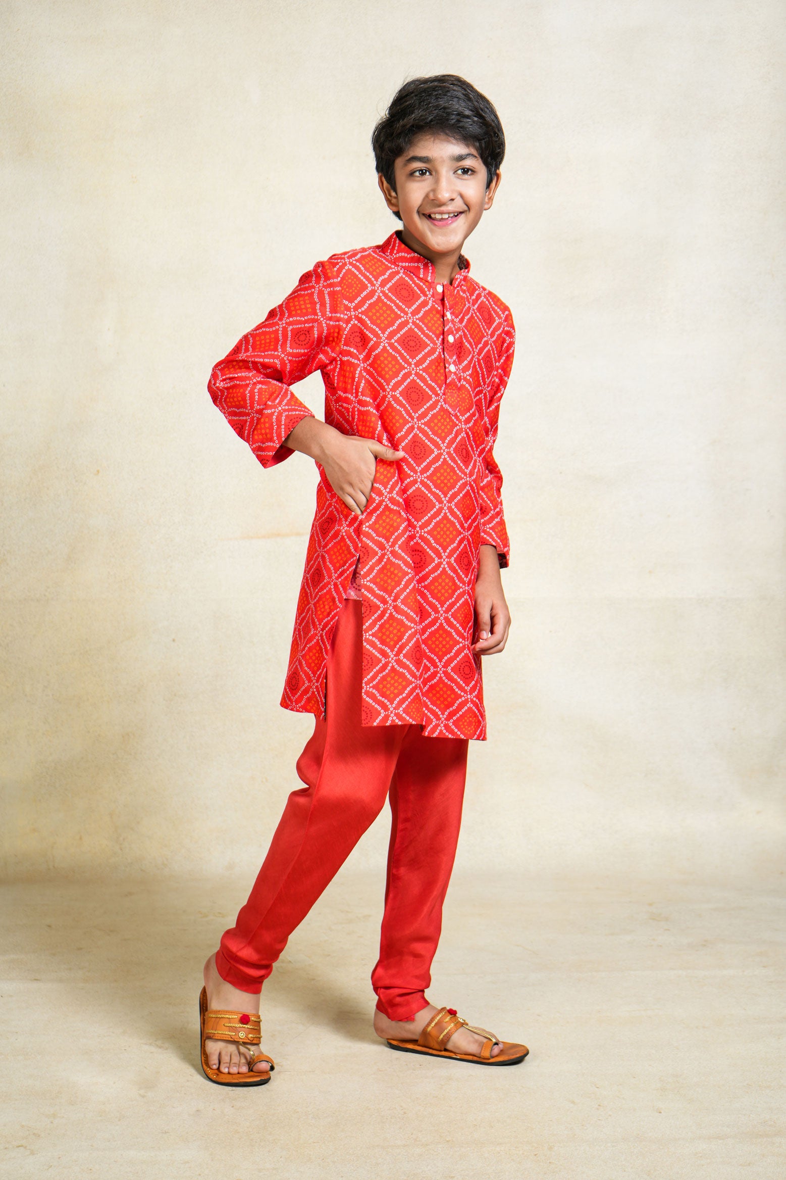 Bappa red Kurta + pant + jacket ( set of 3 )