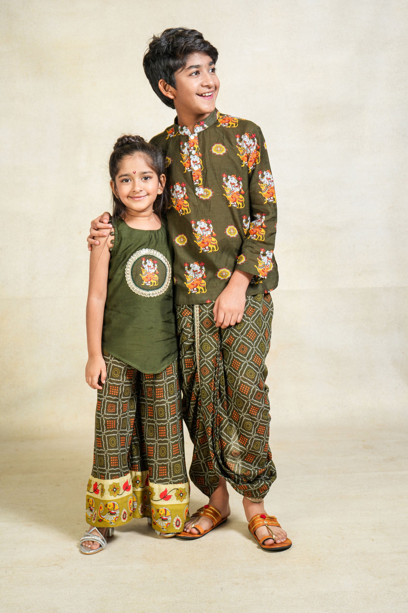 Bal Ganesh green kurta + stitched dhoti set ( set of 2)