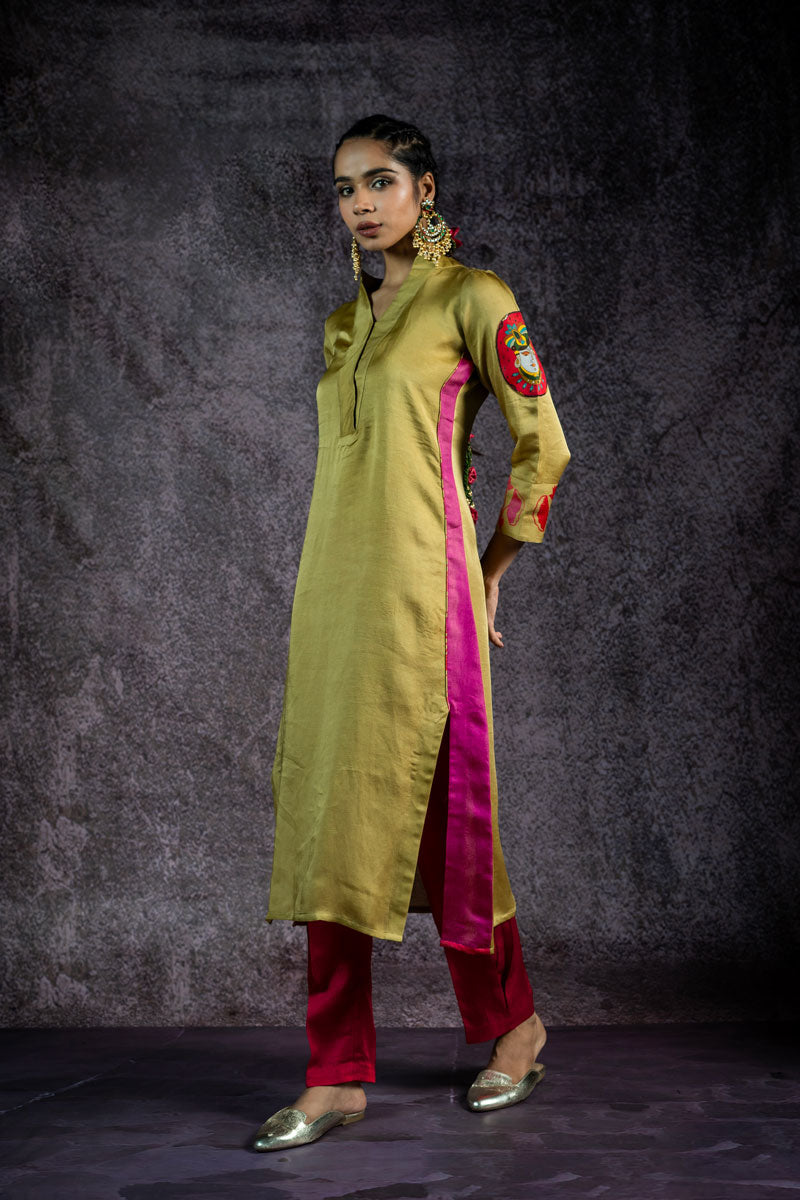 PADMA SAAJ PISTA METALLIC KURTA + SALWAR+ DUPATTA (SET OF 3)