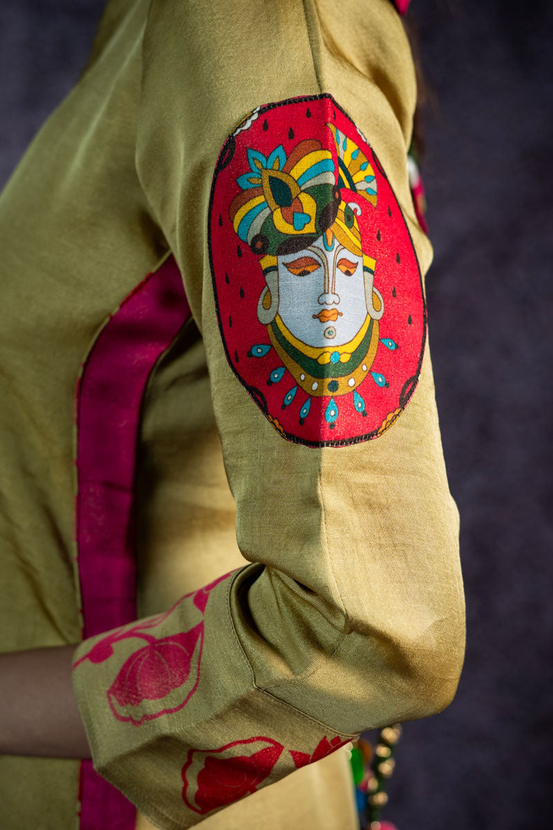 PADMA SAAJ PISTA METALLIC KURTA + SALWAR+ DUPATTA (SET OF 3)