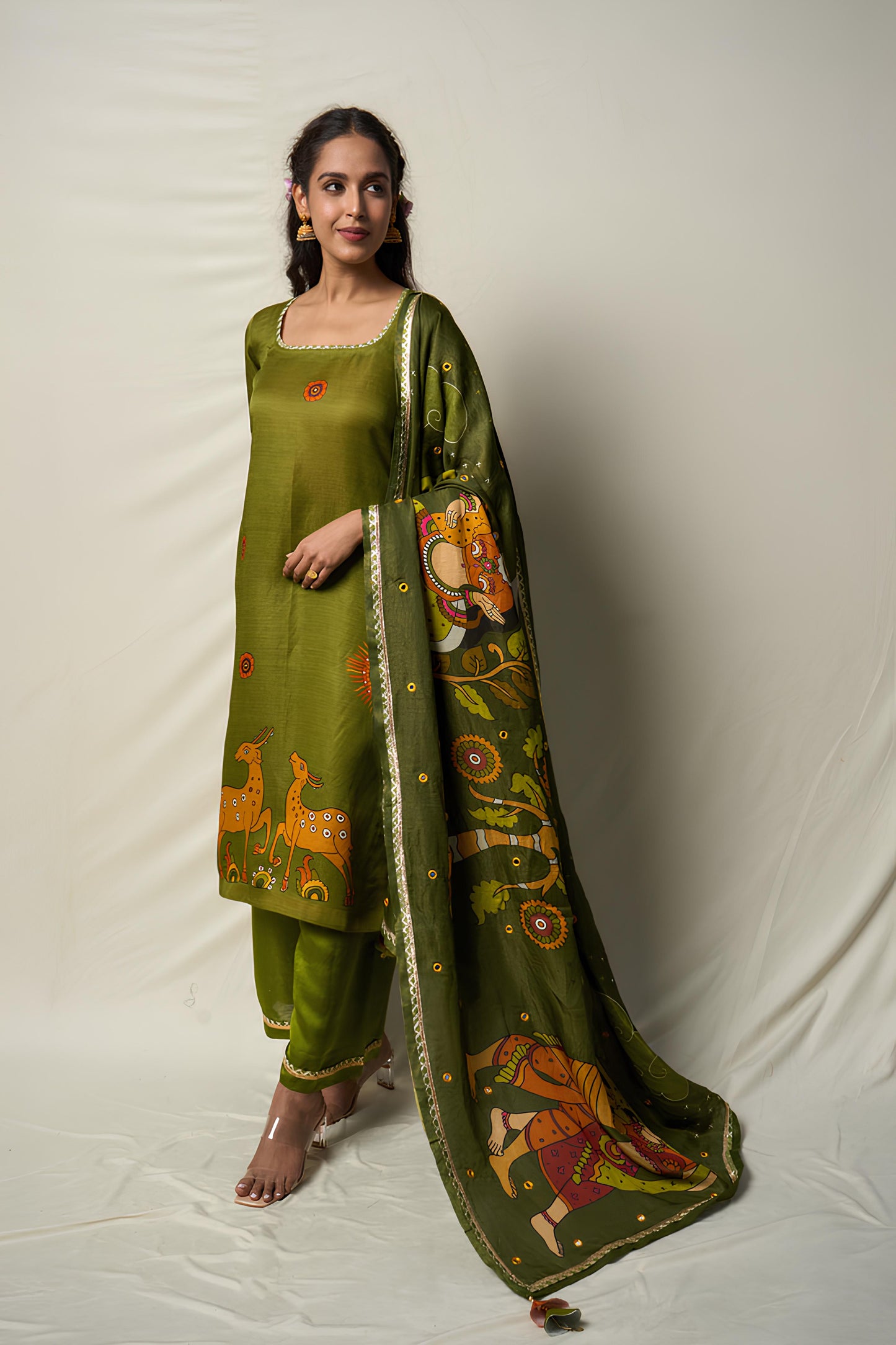 VANA MRIGA GREEN KURTA + PALAZZO SET ( SET OF 2 )