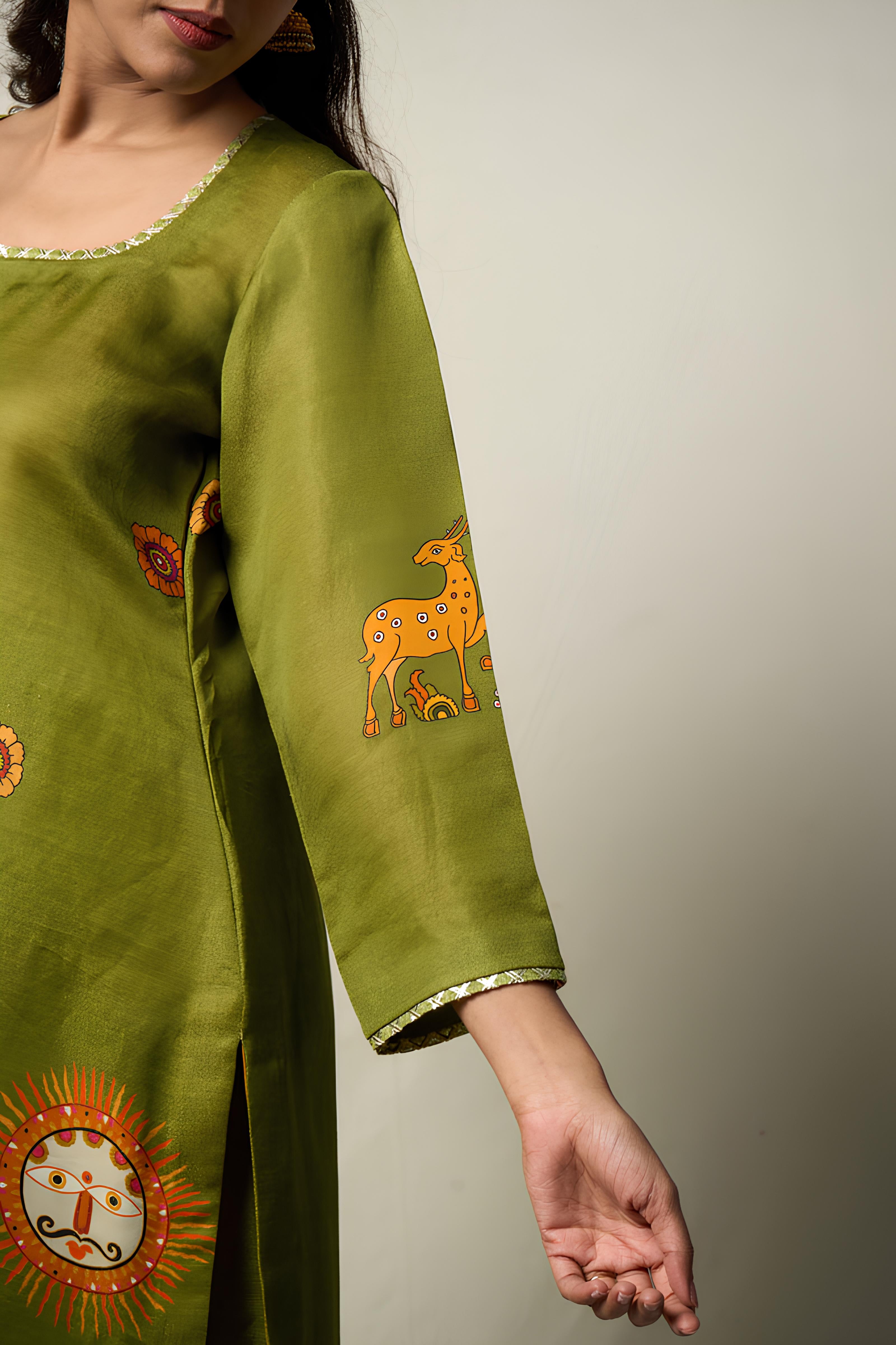 VANA MRIGA GREEN KURTA + PALAZZO + DUPATTA (SET OF 3)