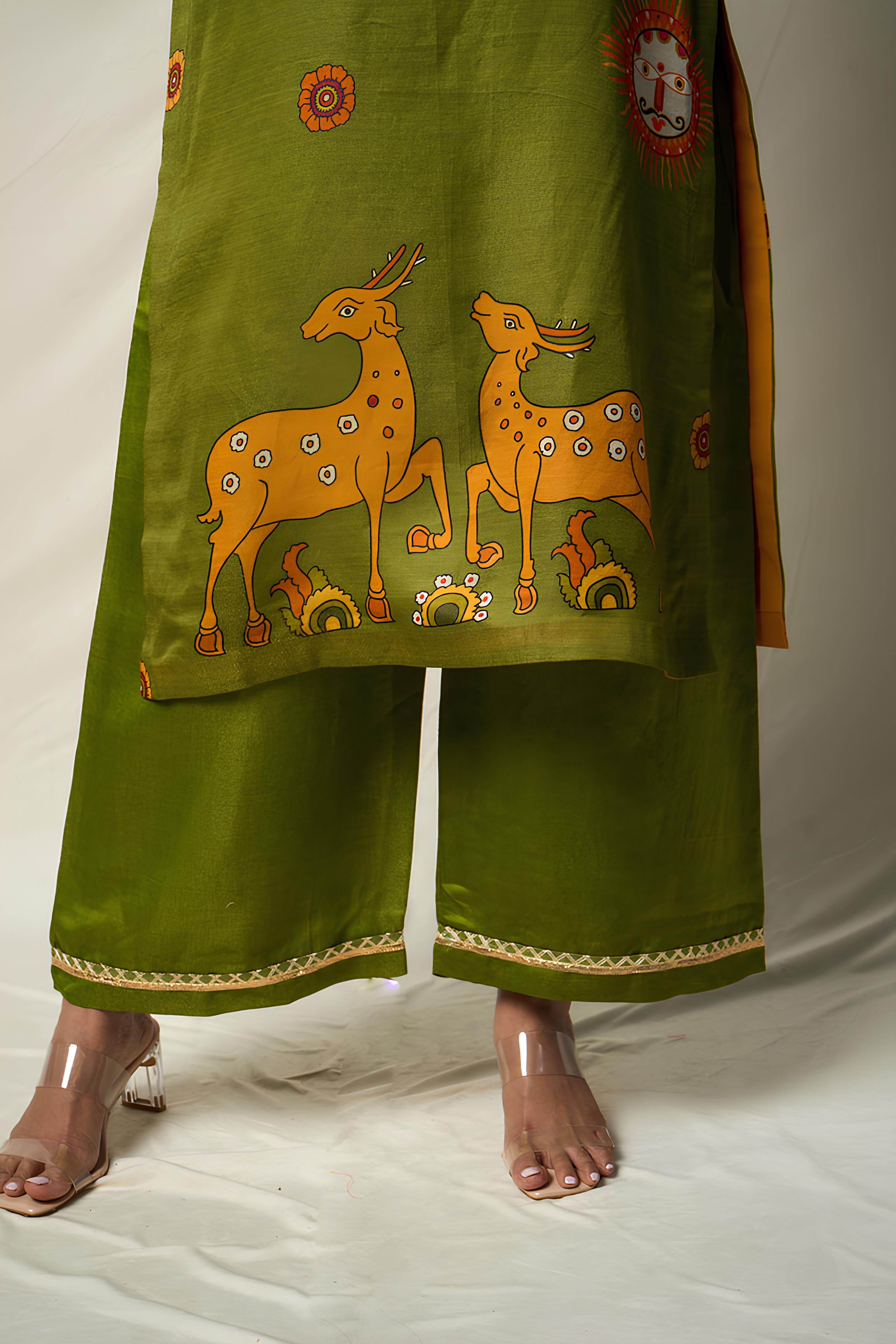 VANA MRIGA GREEN KURTA + PALAZZO + DUPATTA (SET OF 3)