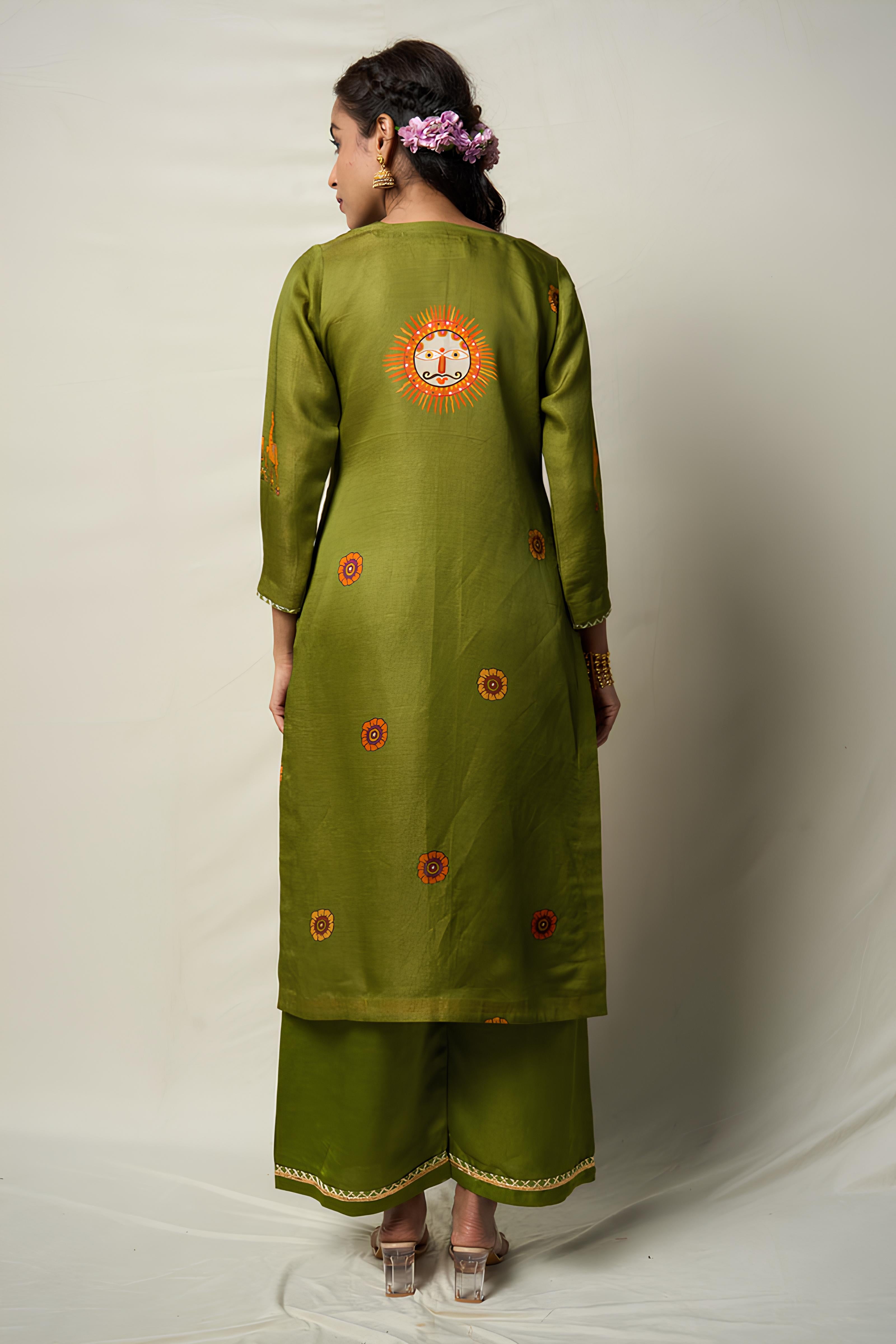 VANA MRIGA GREEN KURTA + PALAZZO + DUPATTA (SET OF 3)