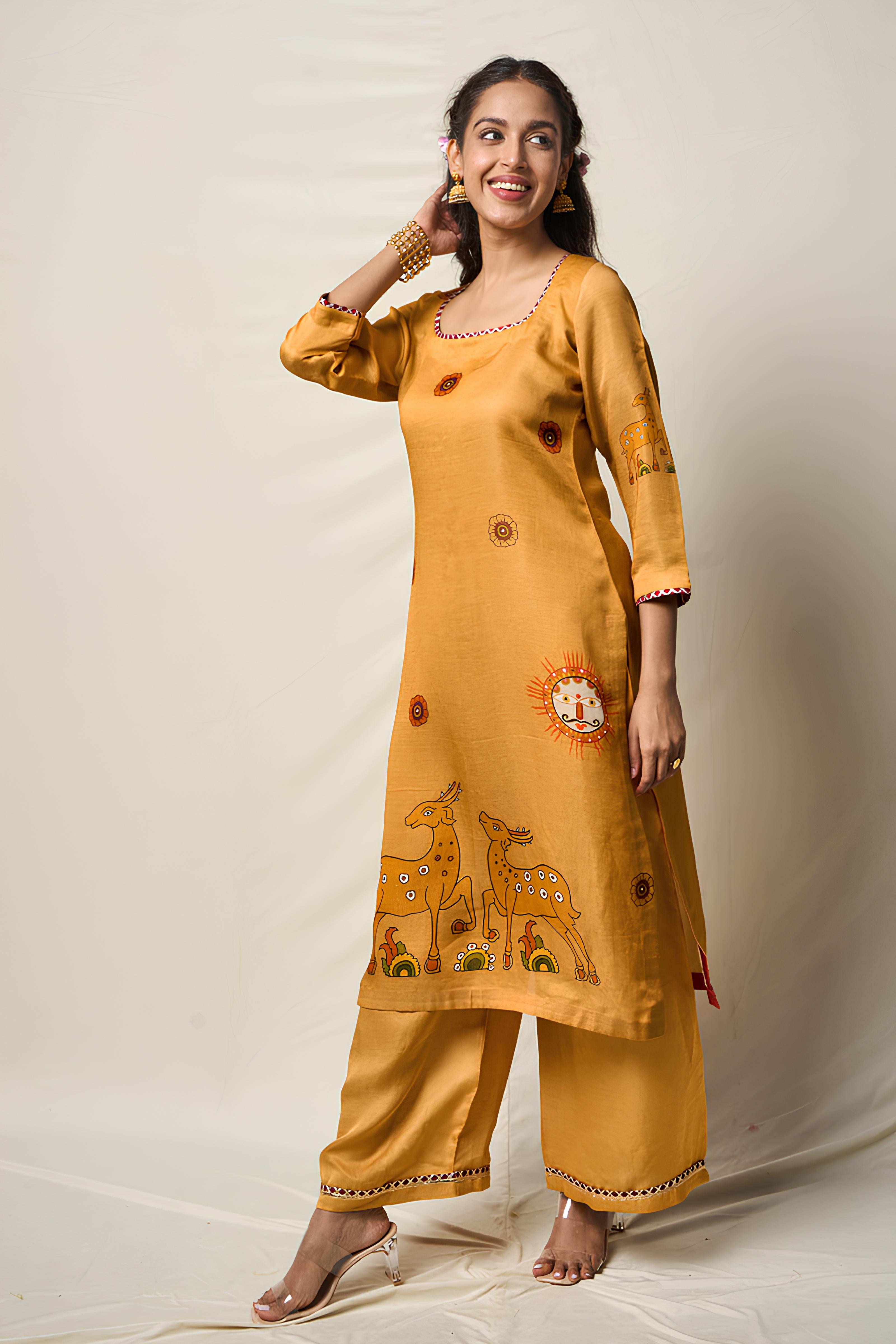 VANA MRIGA YELLOW KURTA + PALAZZO + DUPATTA SET (SET OF 3)
