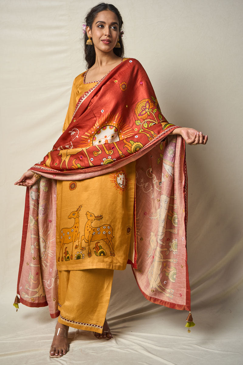 VANA MRIGA YELLOW KURTA + PALAZZO + DUPATTA SET (SET OF 3)