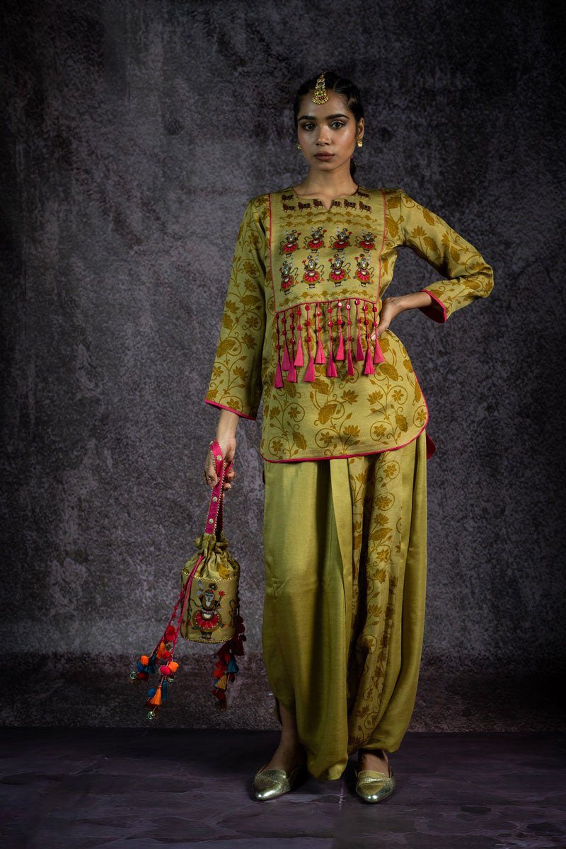 VRAJ LEELA METALLIC PISTA KURTA + DHOTI ( SET OF 2 )