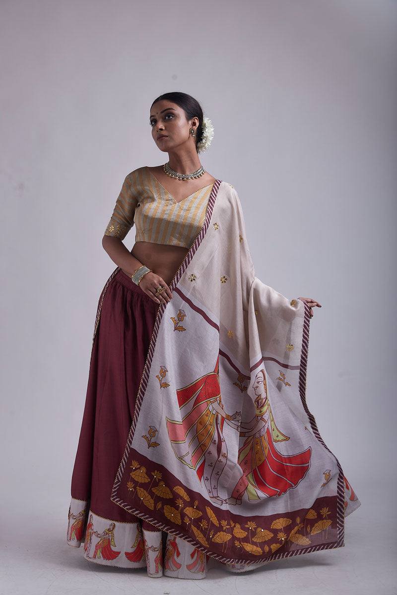 Wine Phugadi Lehenga (set of 3)