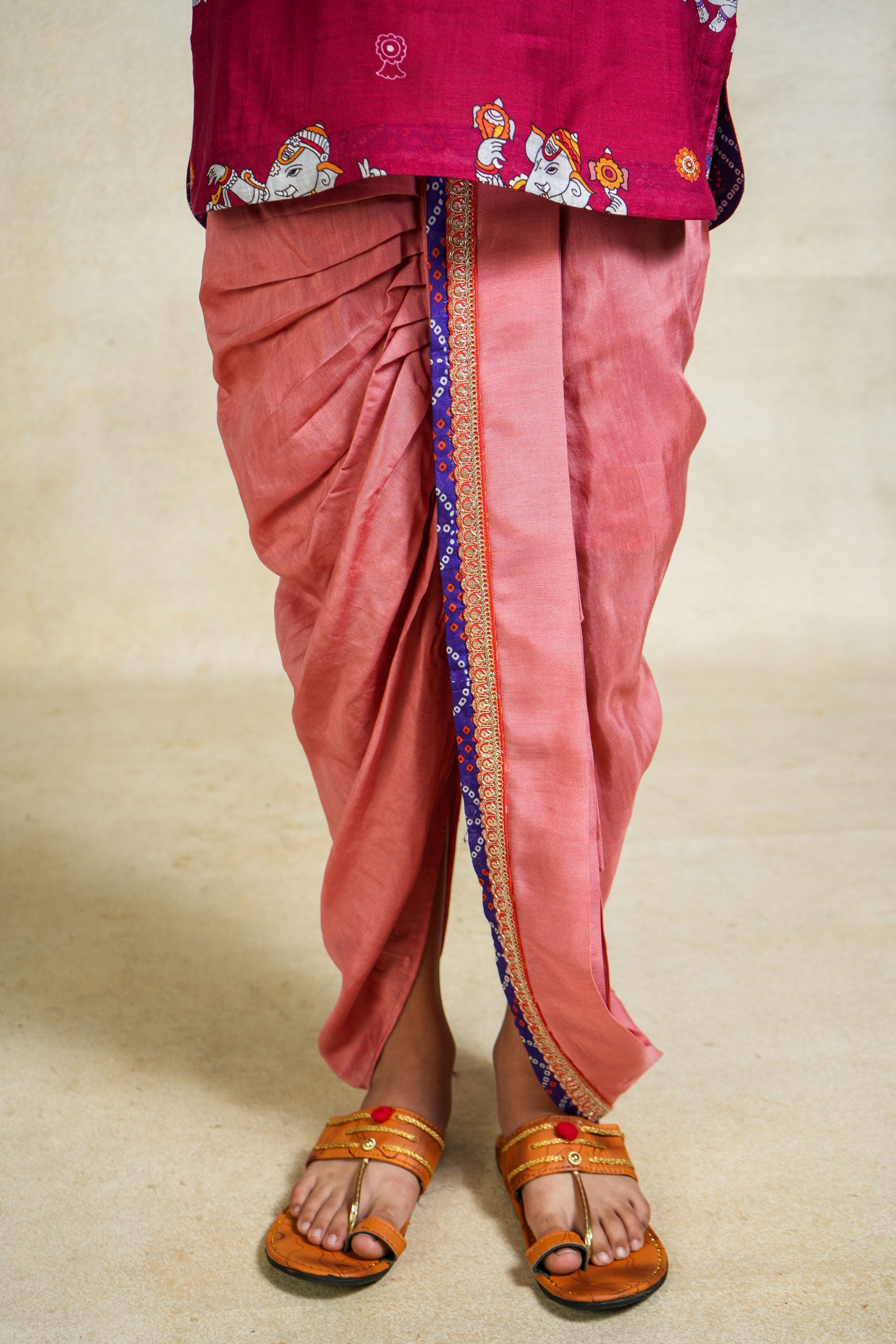 Bal Ganesh magenta kurta + dhoti set ( set of 2)