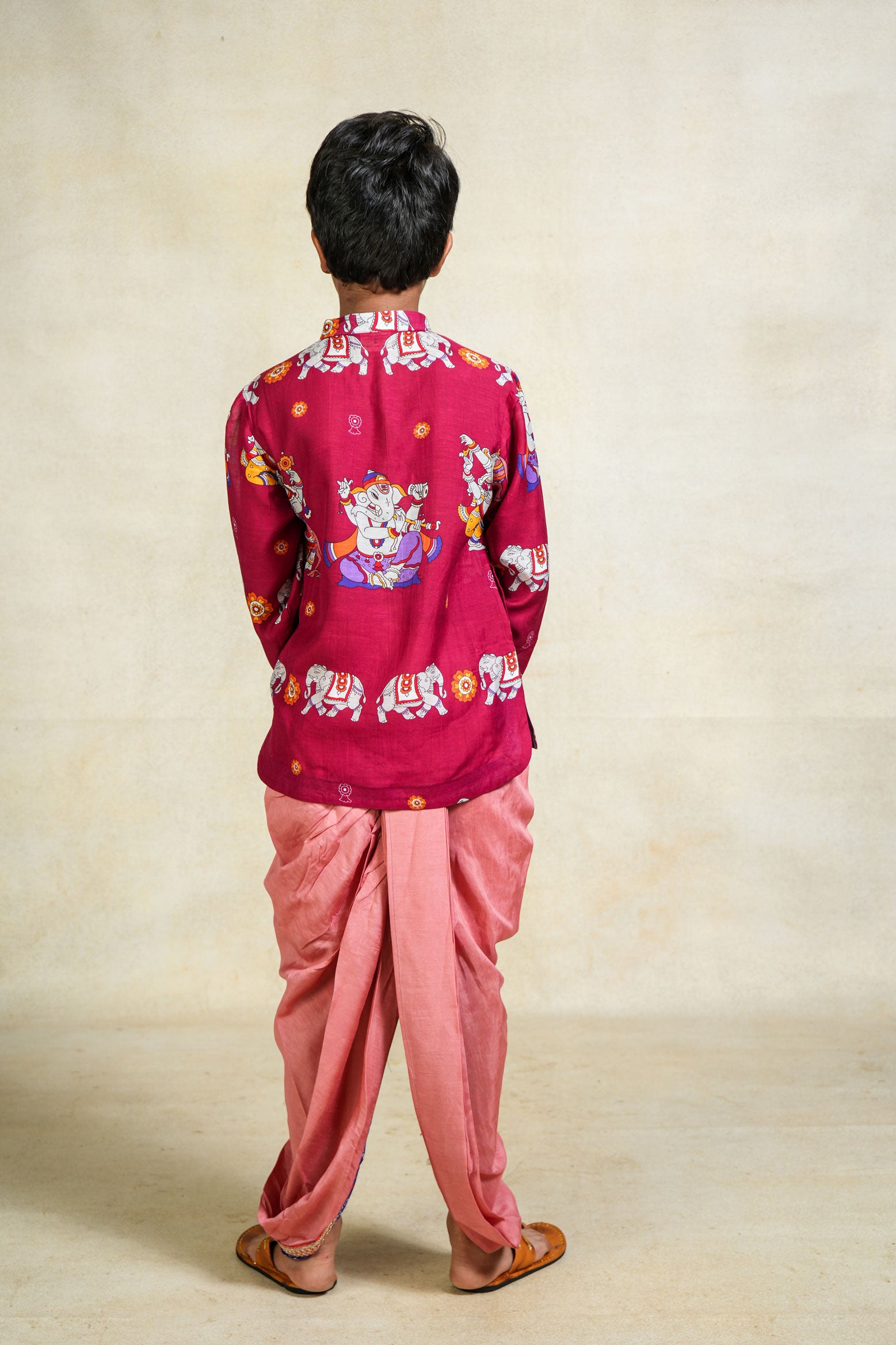 Bal Ganesh magenta kurta + dhoti set ( set of 2)