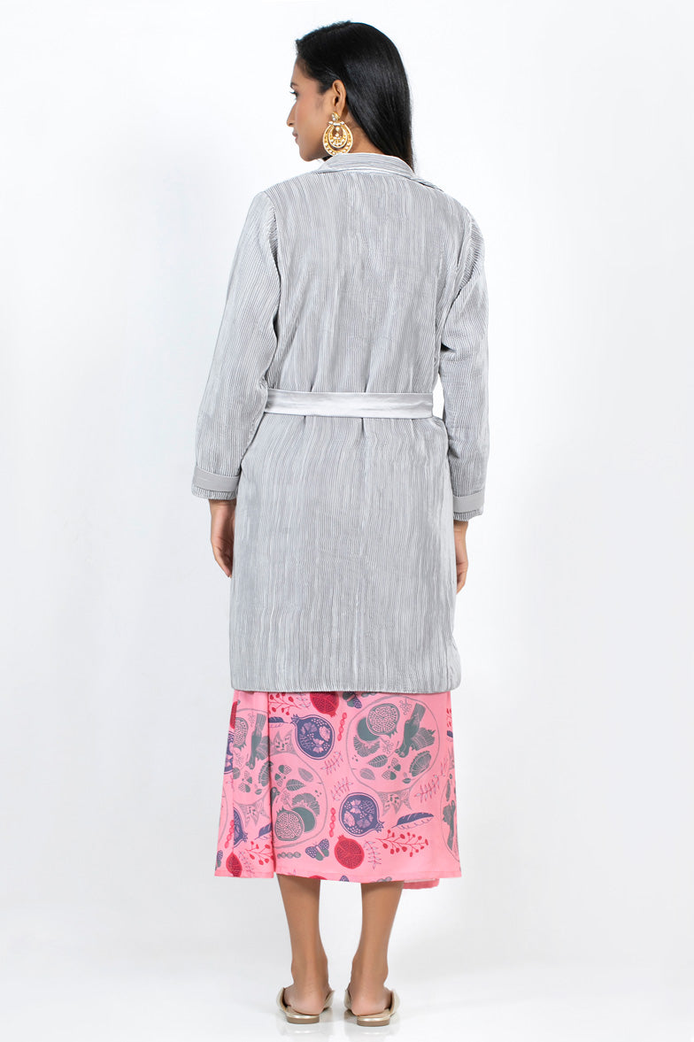 Metallic silver jacket-micro-pleated